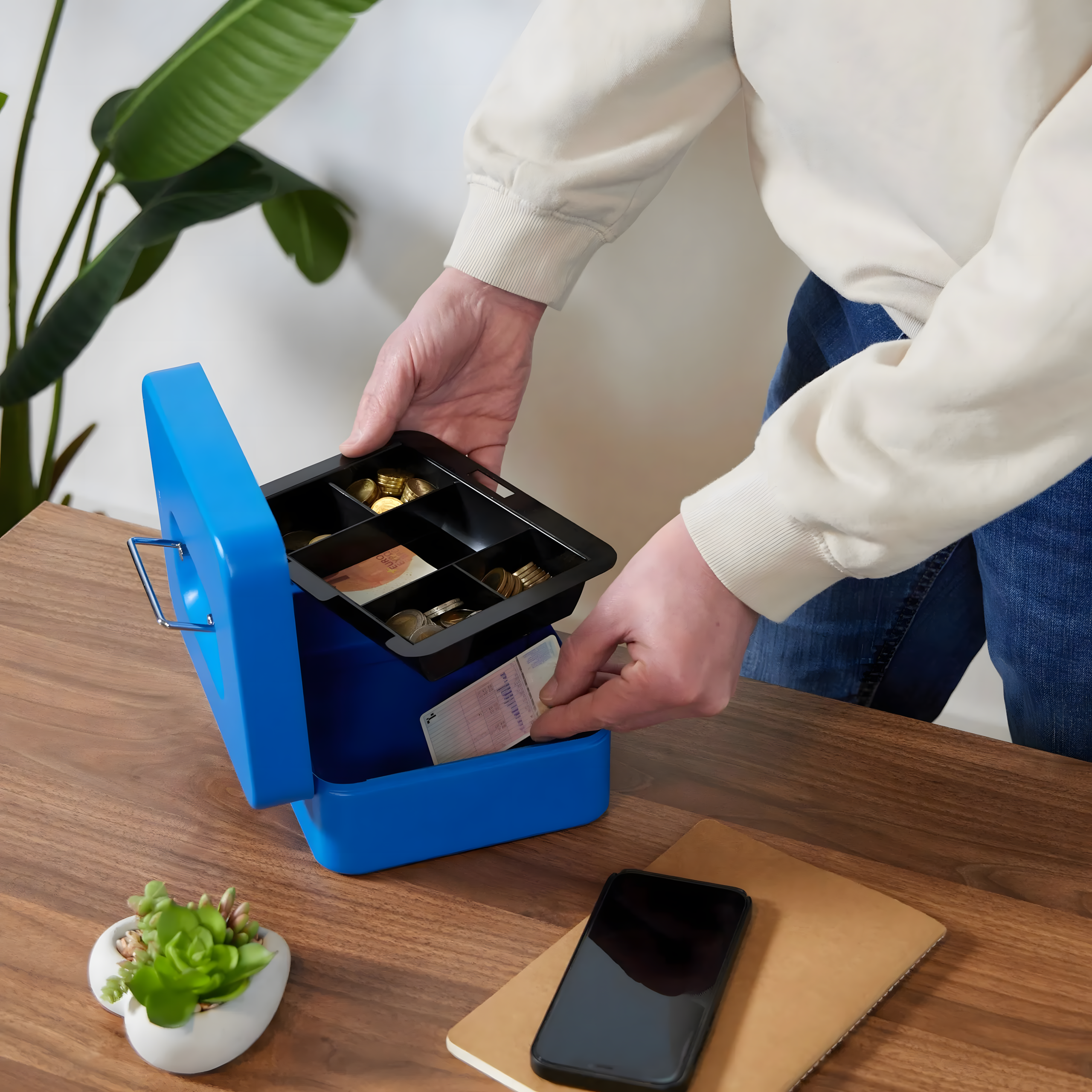 Kasetka na Pieniądze Monety Bilon Banknoty Sejf Metalowa na Klucze Duża - obrazek 9