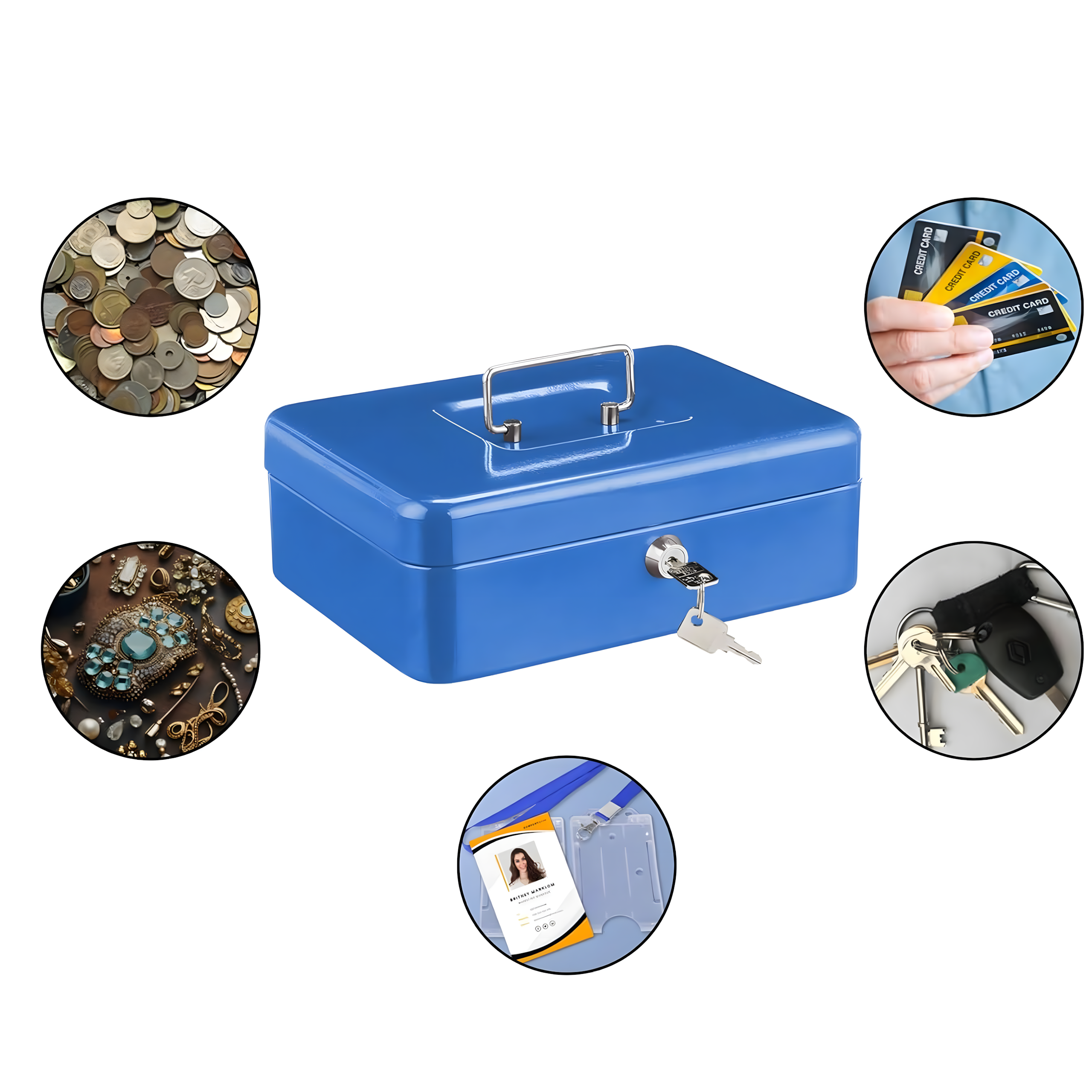 Kasetka na Pieniądze Monety Bilon Banknoty Sejf Metalowa na Klucze Duża - obrazek 11