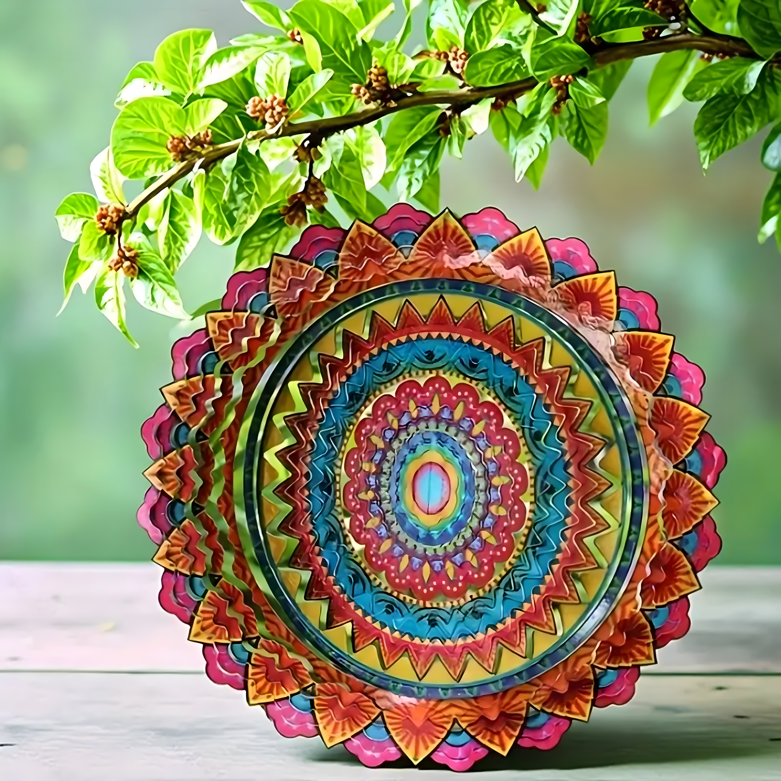 Wisząca Błystka Ozdoba Łapacz Wiatrowa 12” Mandala 3D do Ogrodu Pokoju - obrazek 5