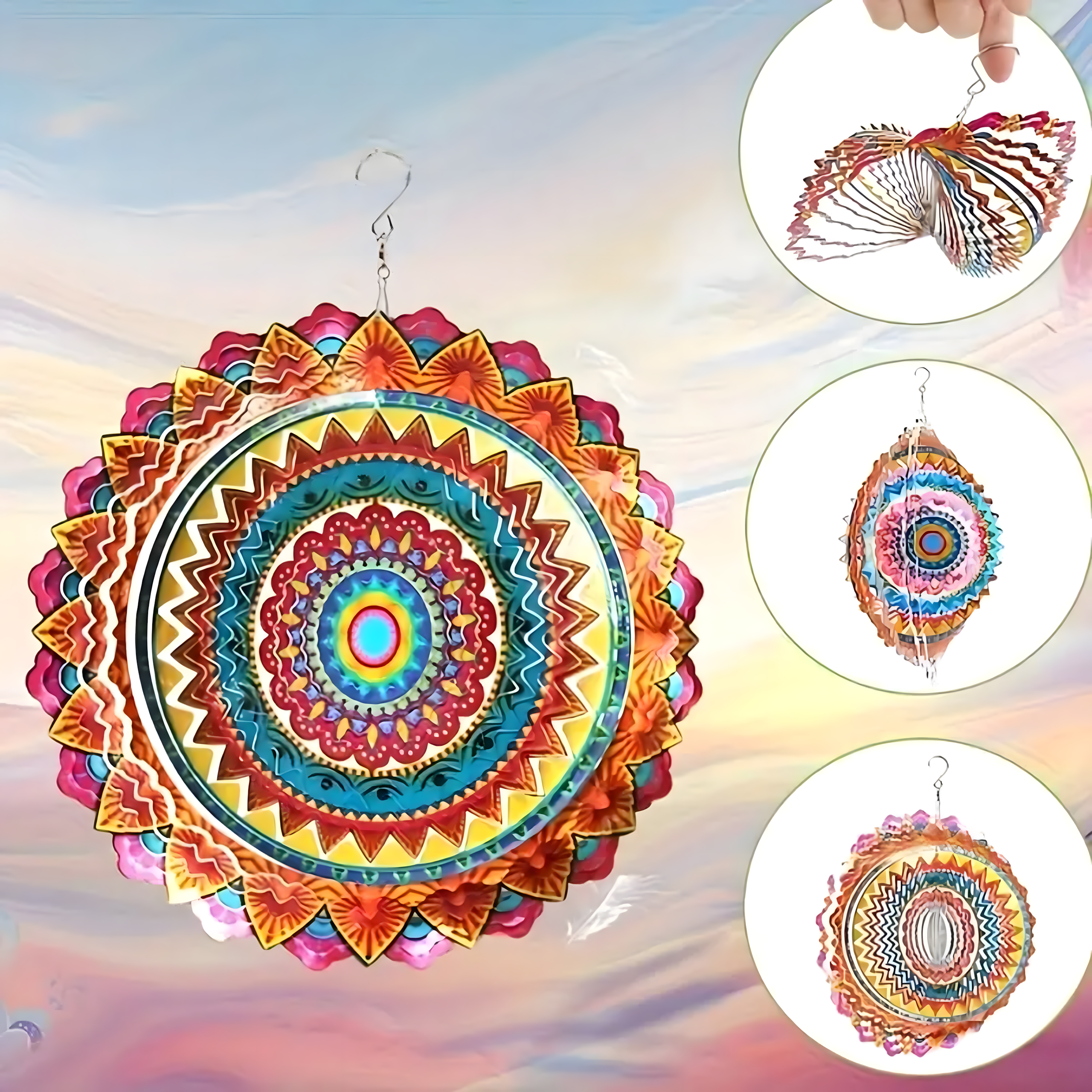 Wisząca Błystka Ozdoba Łapacz Wiatrowa 12” Mandala 3D do Ogrodu Pokoju - obrazek 7