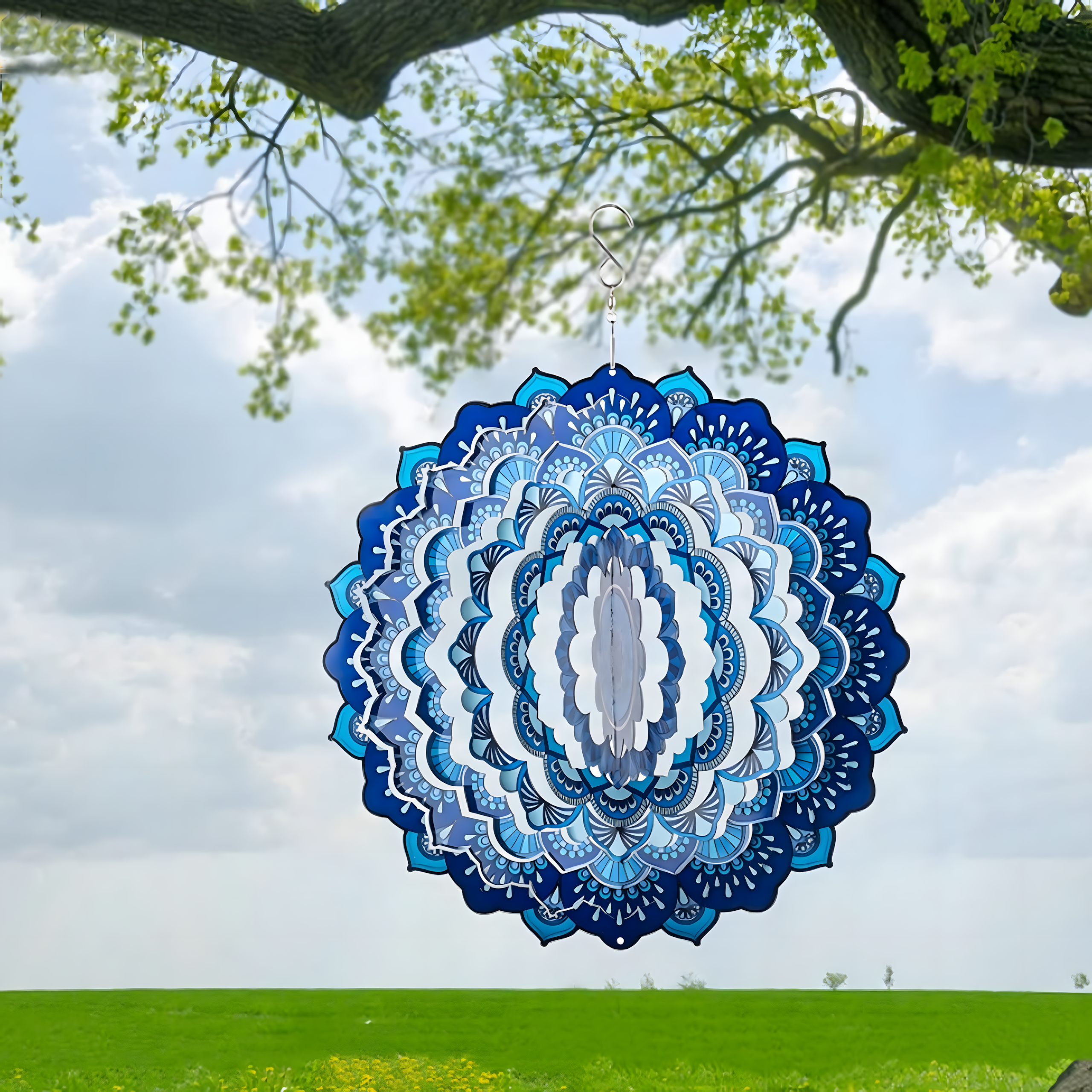 Wisząca Błystka Ozdoba Łapacz Wiatrowa 12” Mandala 3D do Ogrodu Pokoju - obrazek 3