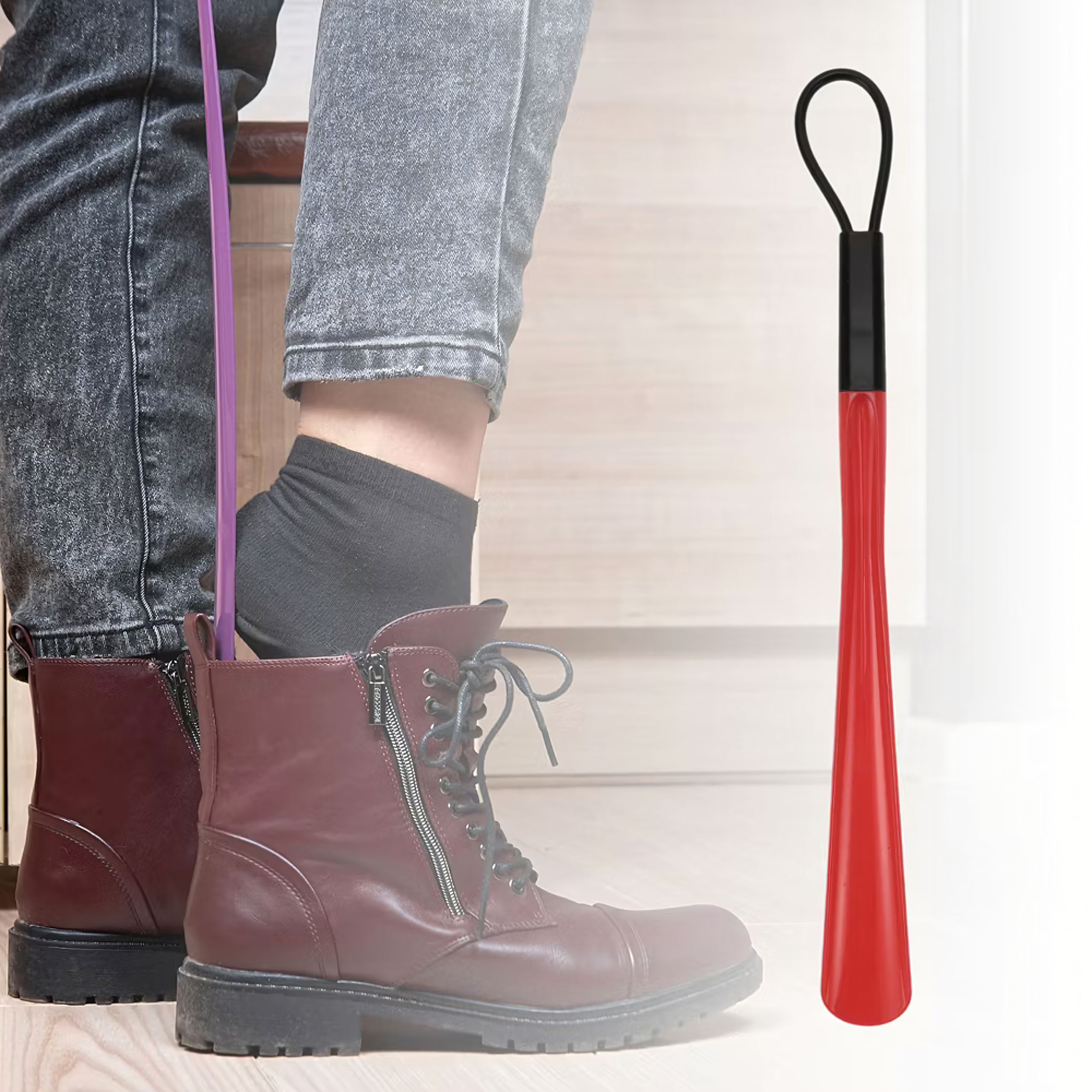 Łyżka do Butów Plastikowa Wytrzymała Czerwona 48 cm Długa z Haczykiem - obrazek 9