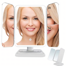 Lusterko Kosmetyczne Podświetlane Led Rozkładane Lustro do Makijażu x3