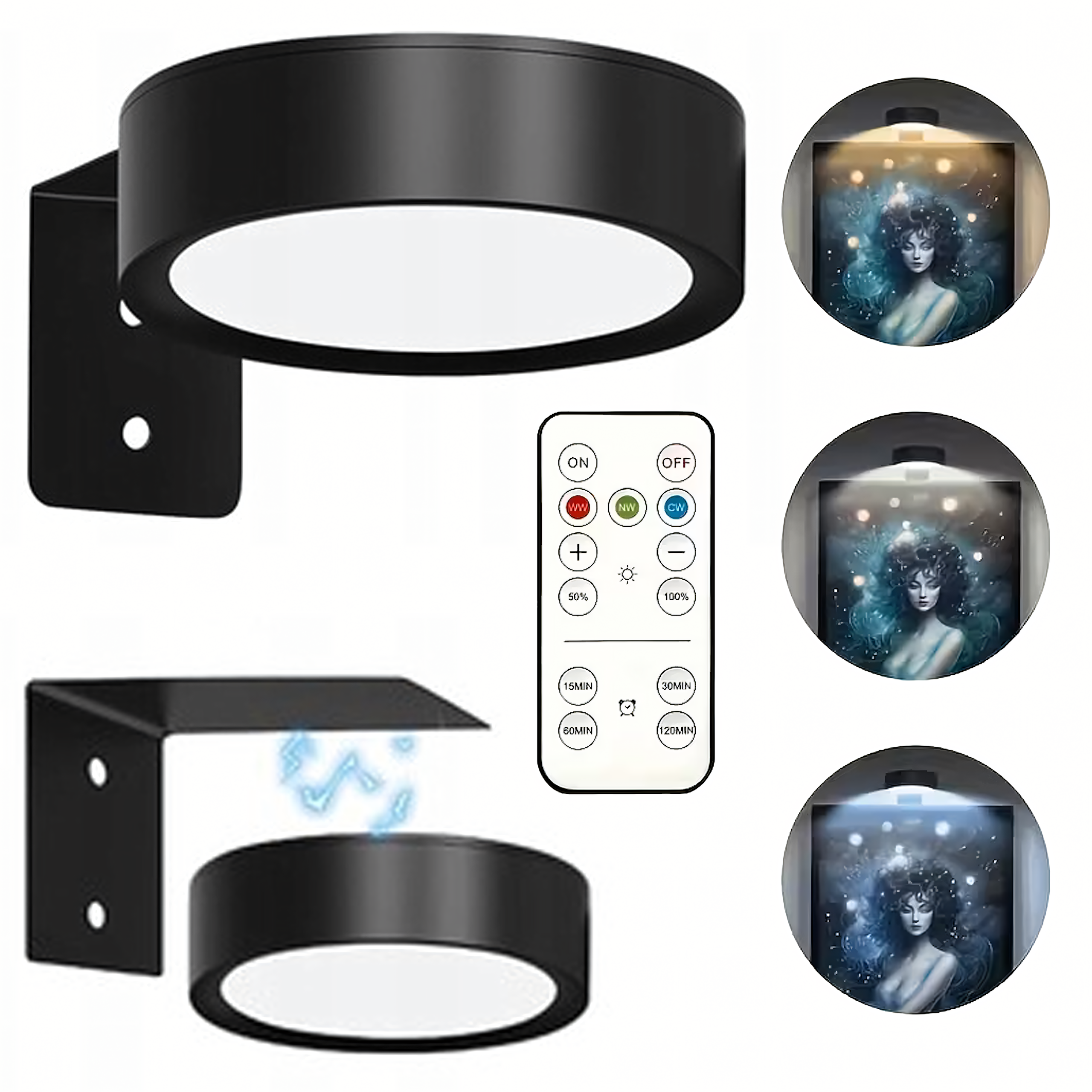 Lampa Led Magnetyczna Bezprzewodowa Klinkiet Ścienna do Obrazów Pilot - obrazek 5