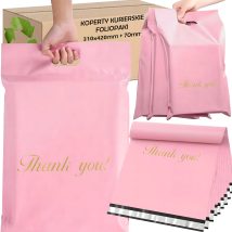 FOLIOPAKI KURIERSKIE Z RĄCZKĄ RÓŻOWE 310×420+70cm 50szt THANK YOU