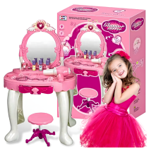 Duża Toaletka Stolik dla Dziewczynki Różowa Akcesoria Zestaw XXL Taborecik