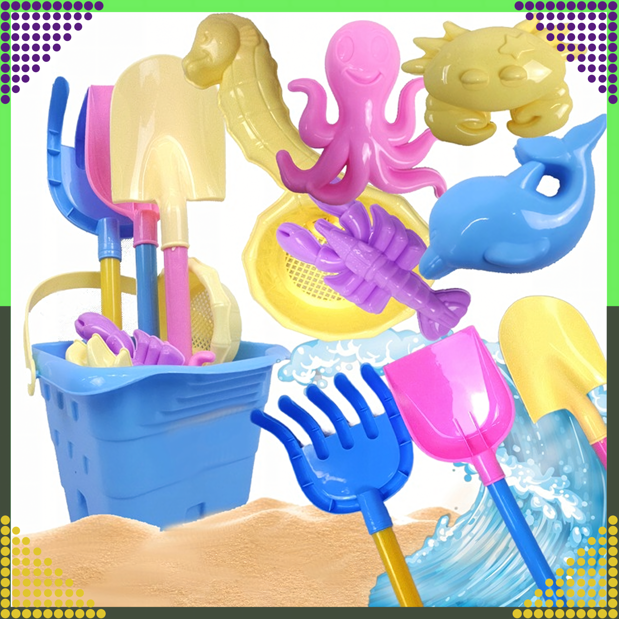 Wiaderko Foremki 9 szt Zabawek Plażowych Ogrodowych do Piaskownicy Dzieci - obrazek 3