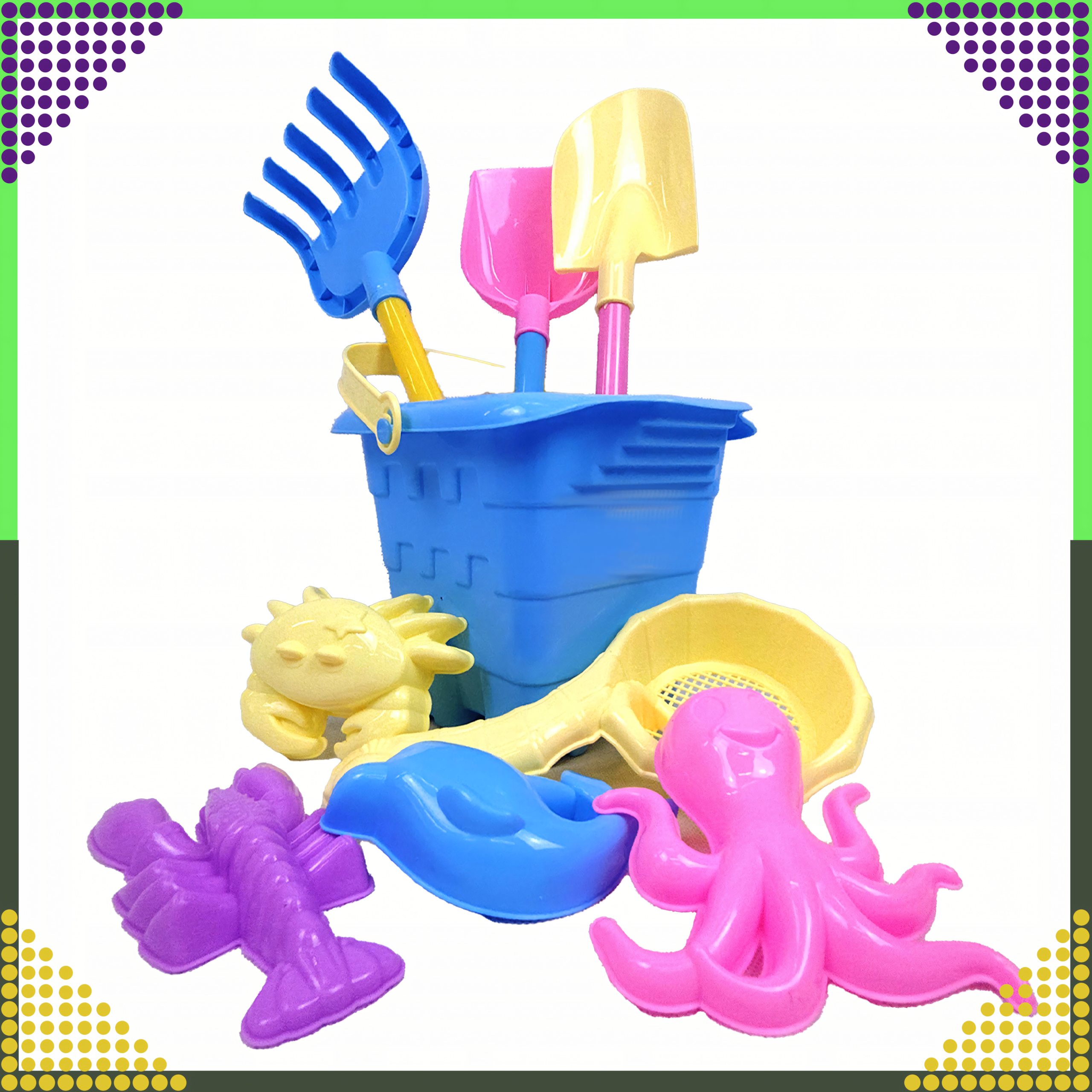 Wiaderko Foremki 9 szt Zabawek Plażowych Ogrodowych do Piaskownicy Dzieci - obrazek 5
