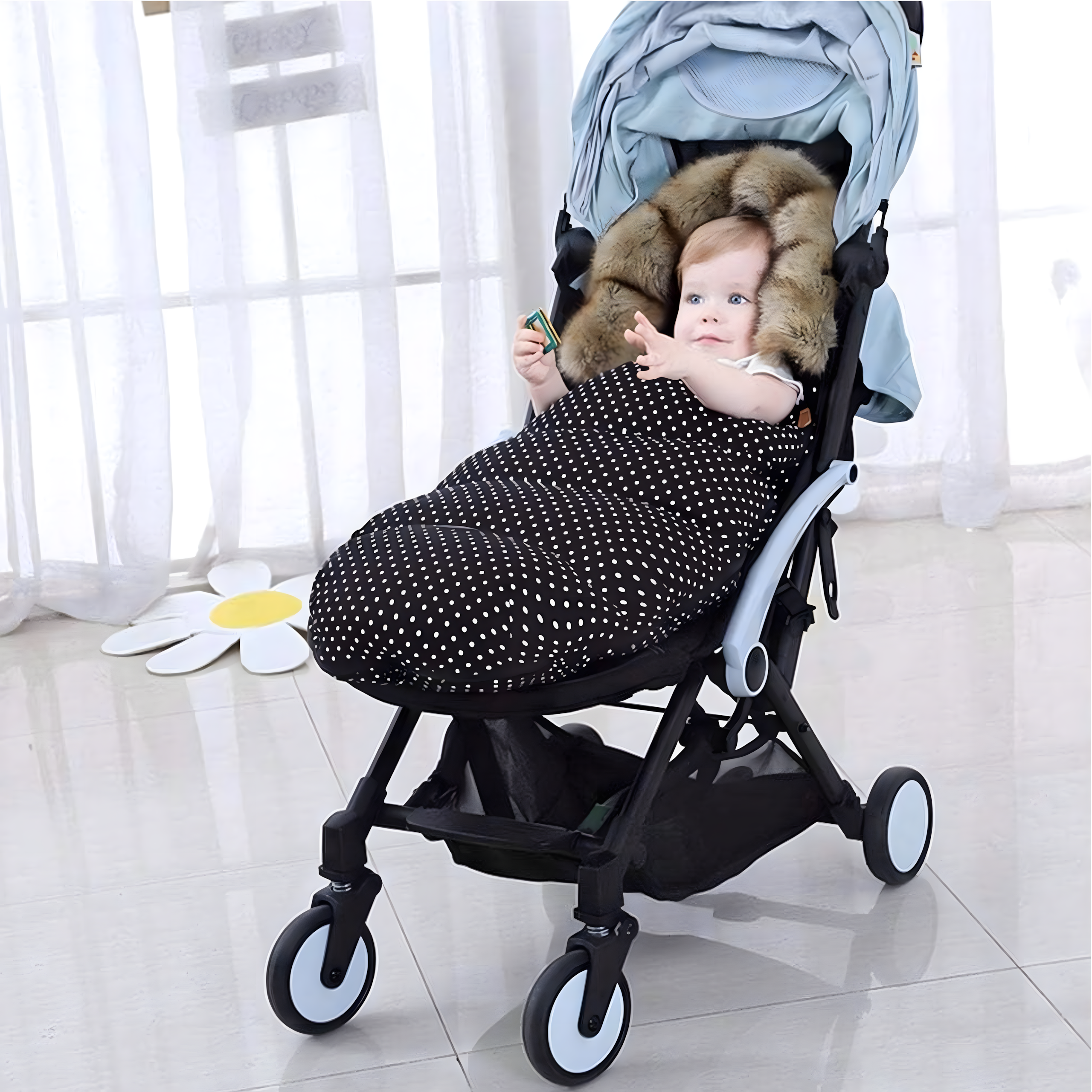 ŚPIWOREK WÓZKA FOTELIKA SANEK Z USZAMI FUTERKO OCIEPLANY NIEMOWLĘCY 100 CM - obrazek 4