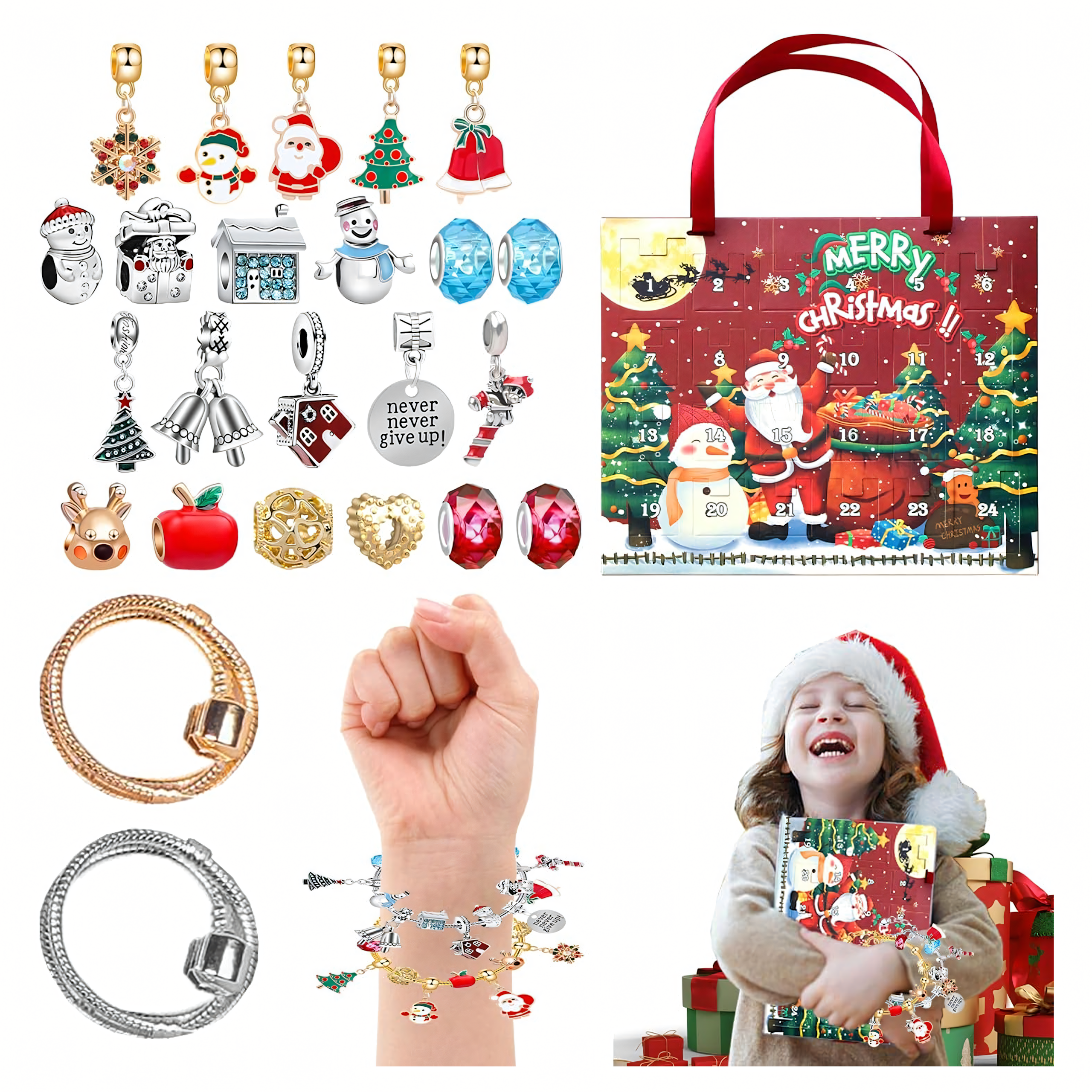 Kalendarz adwentowy Bransoletki Biżuteria Zawieszki 24 szt Diy Prezent