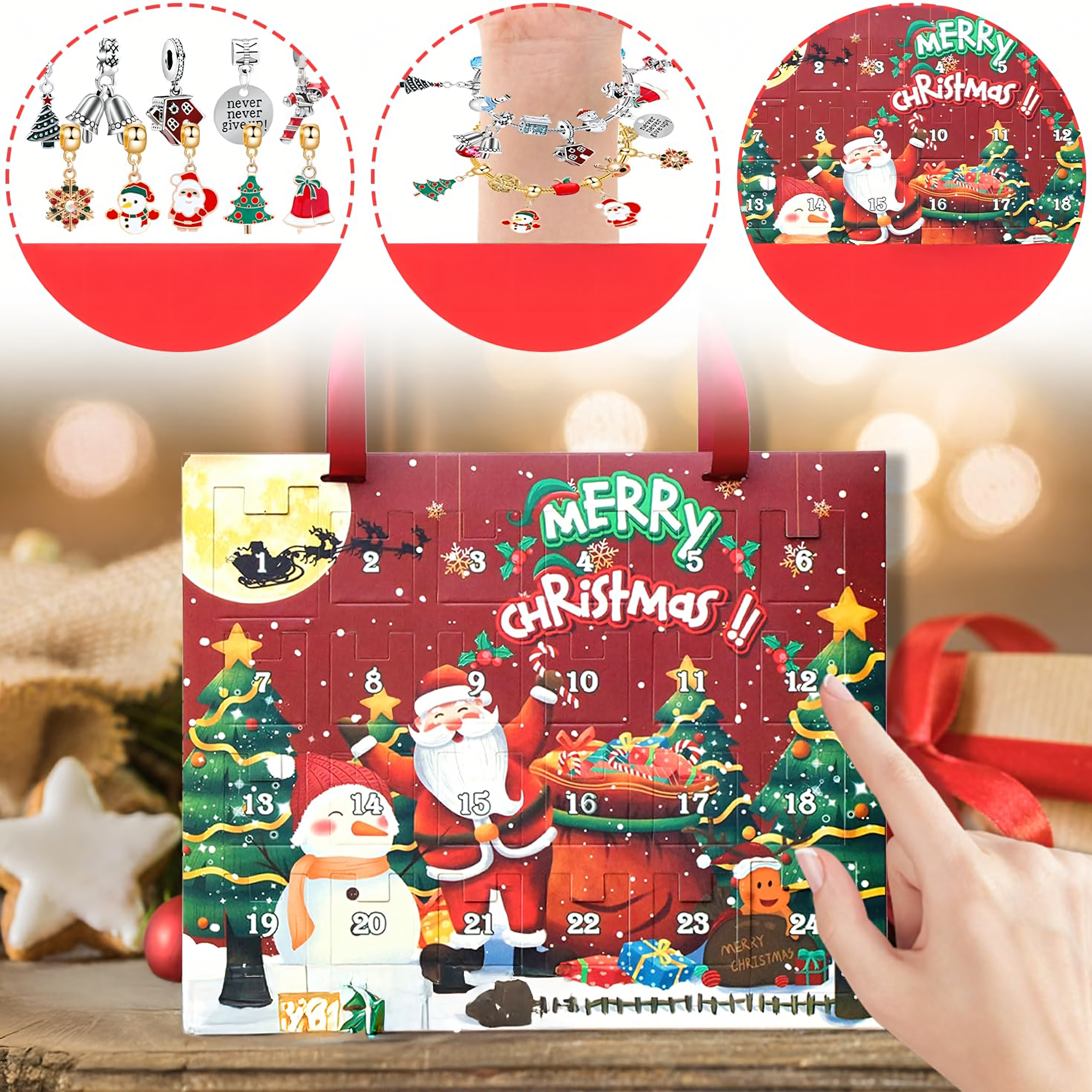 Kalendarz adwentowy Bransoletki Biżuteria Zawieszki 24 szt Diy Prezent - obrazek 4