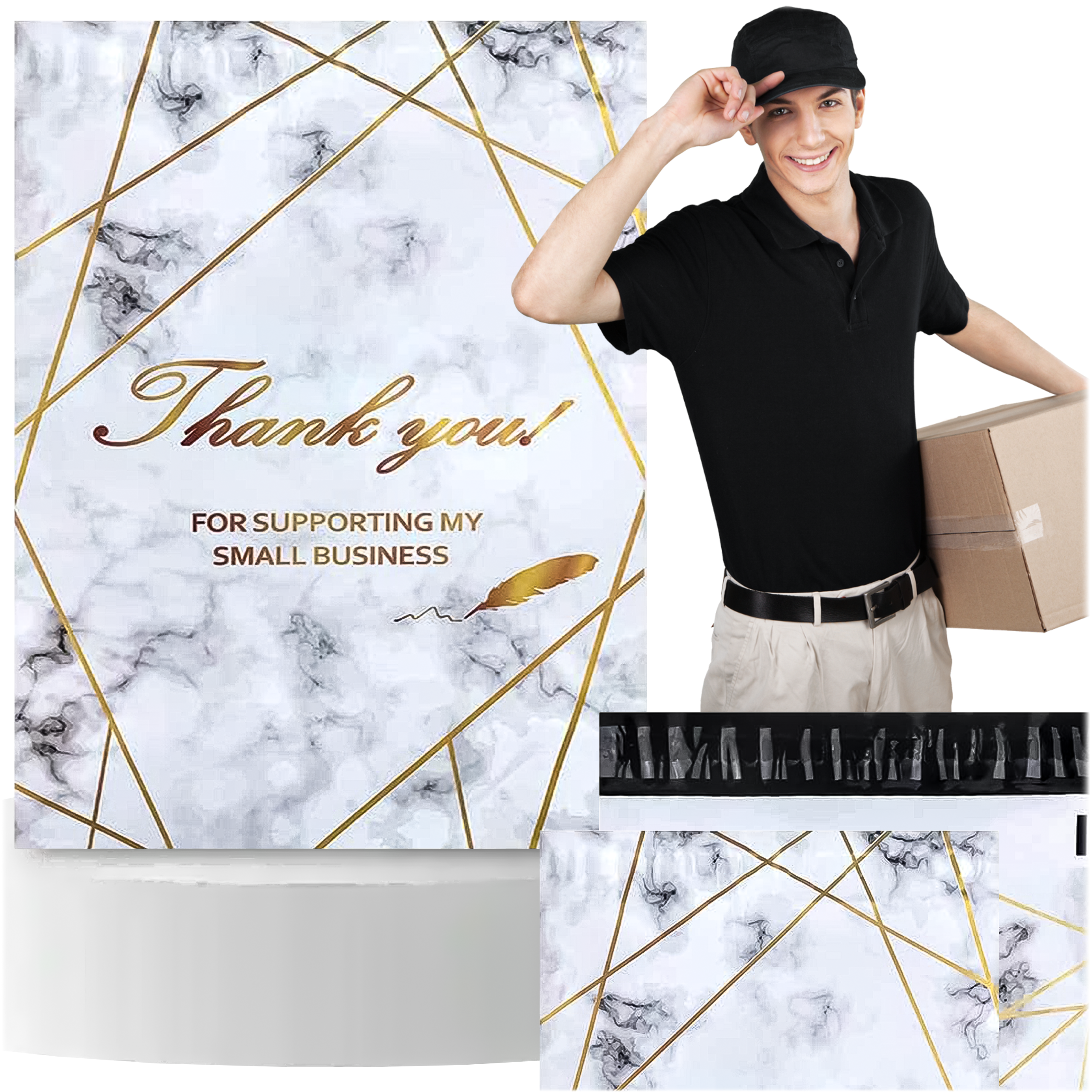 FOLIOPAKI KURIERSKIE MOCNE 255x370 ZŁOTY MARMUR THANK YOU 50szt