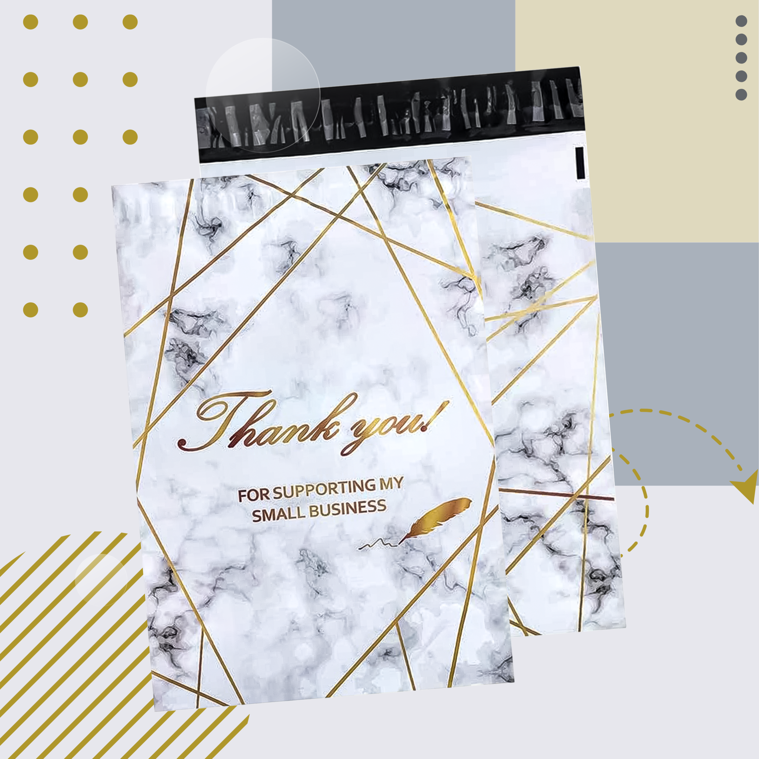 FOLIOPAKI KURIERSKIE MOCNE 255x370 ZŁOTY MARMUR THANK YOU 50szt - obrazek 3