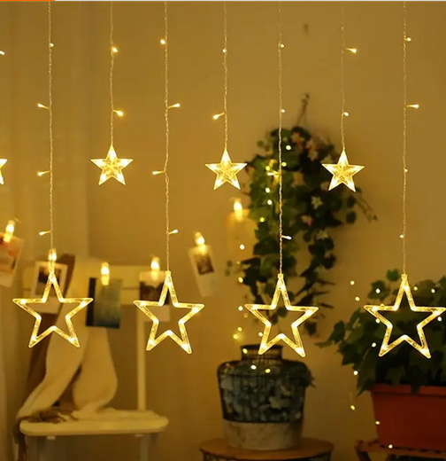 KURTYNA ŚWIETLNA GWIAZDKI LED ZEWNĘTRZNE IP44 WEWNĘTRZNE LAMPKI DEKORACYJNE