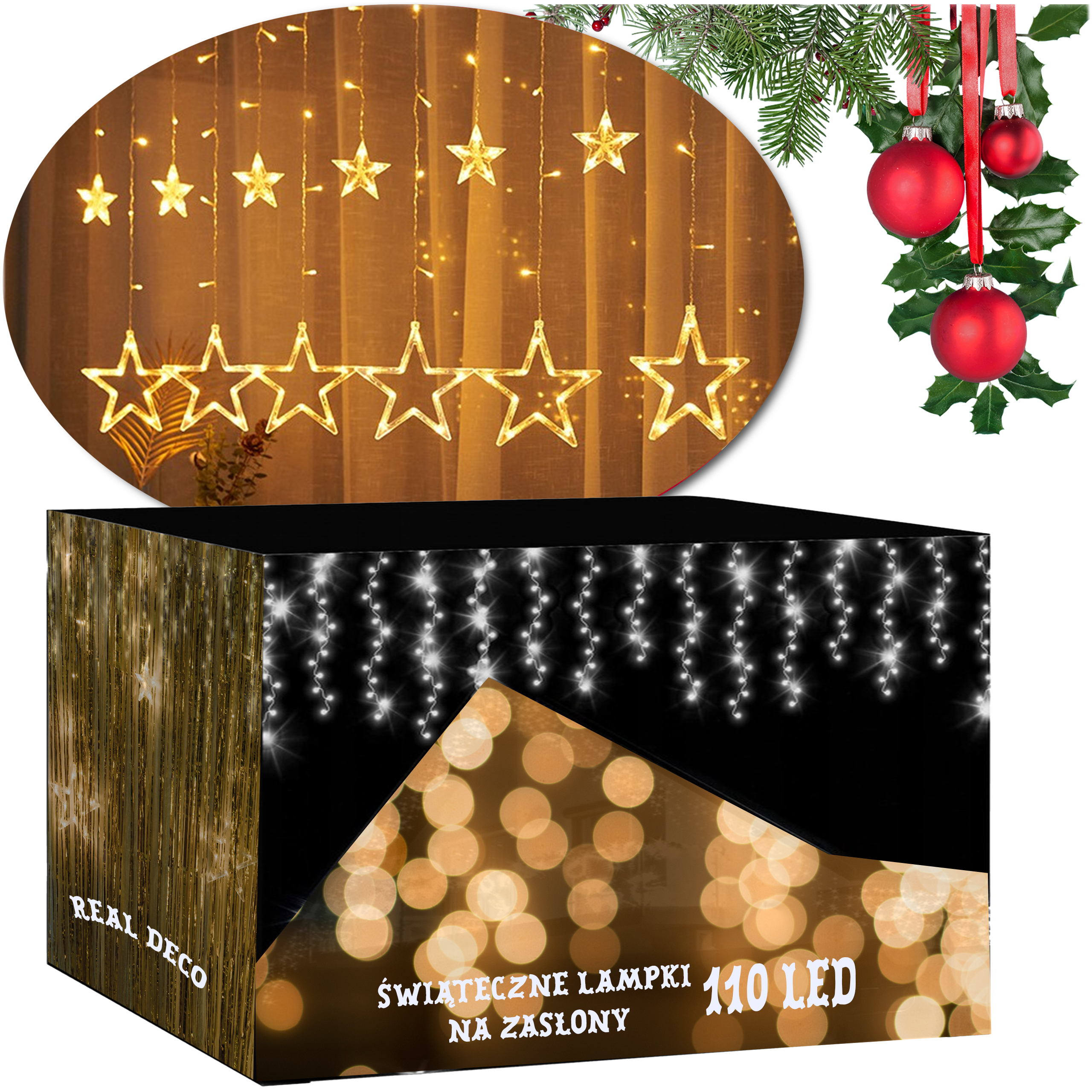 KURTYNA ŚWIETLNA GWIAZDKI LED ZEWNĘTRZNE IP44 WEWNĘTRZNE LAMPKI DEKORACYJNE - obrazek 11