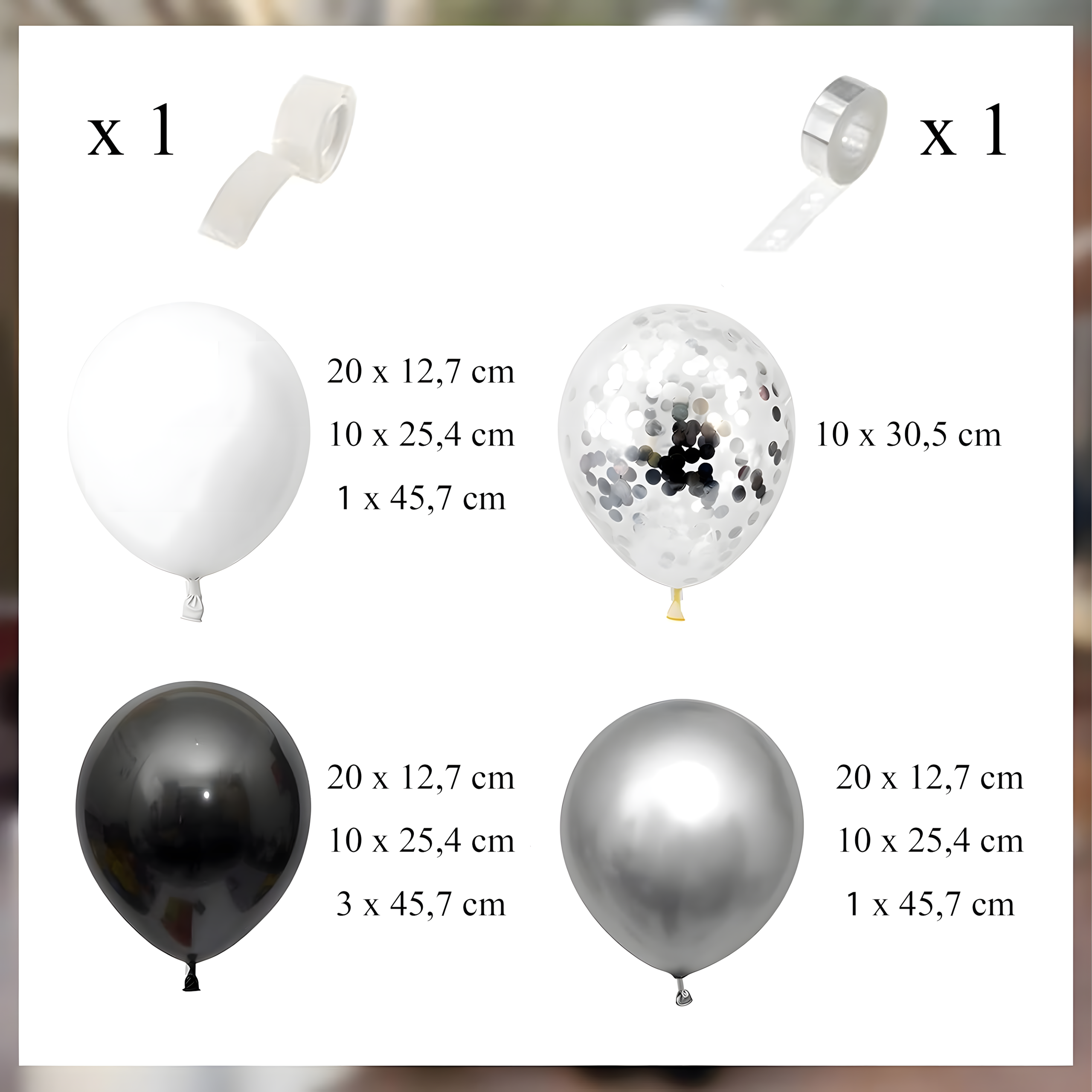 Girlanda Balonowa Zestaw Balonów na Urodziny Czarne Srebrne Białe 107 ele - obrazek 3