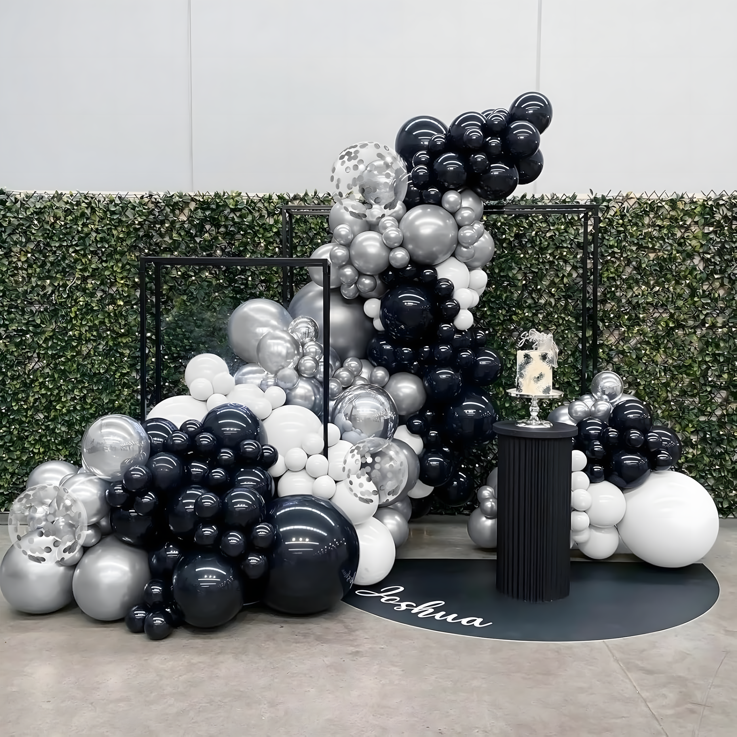 Girlanda Balonowa Zestaw Balonów na Urodziny Czarne Srebrne Białe 107 ele - obrazek 4