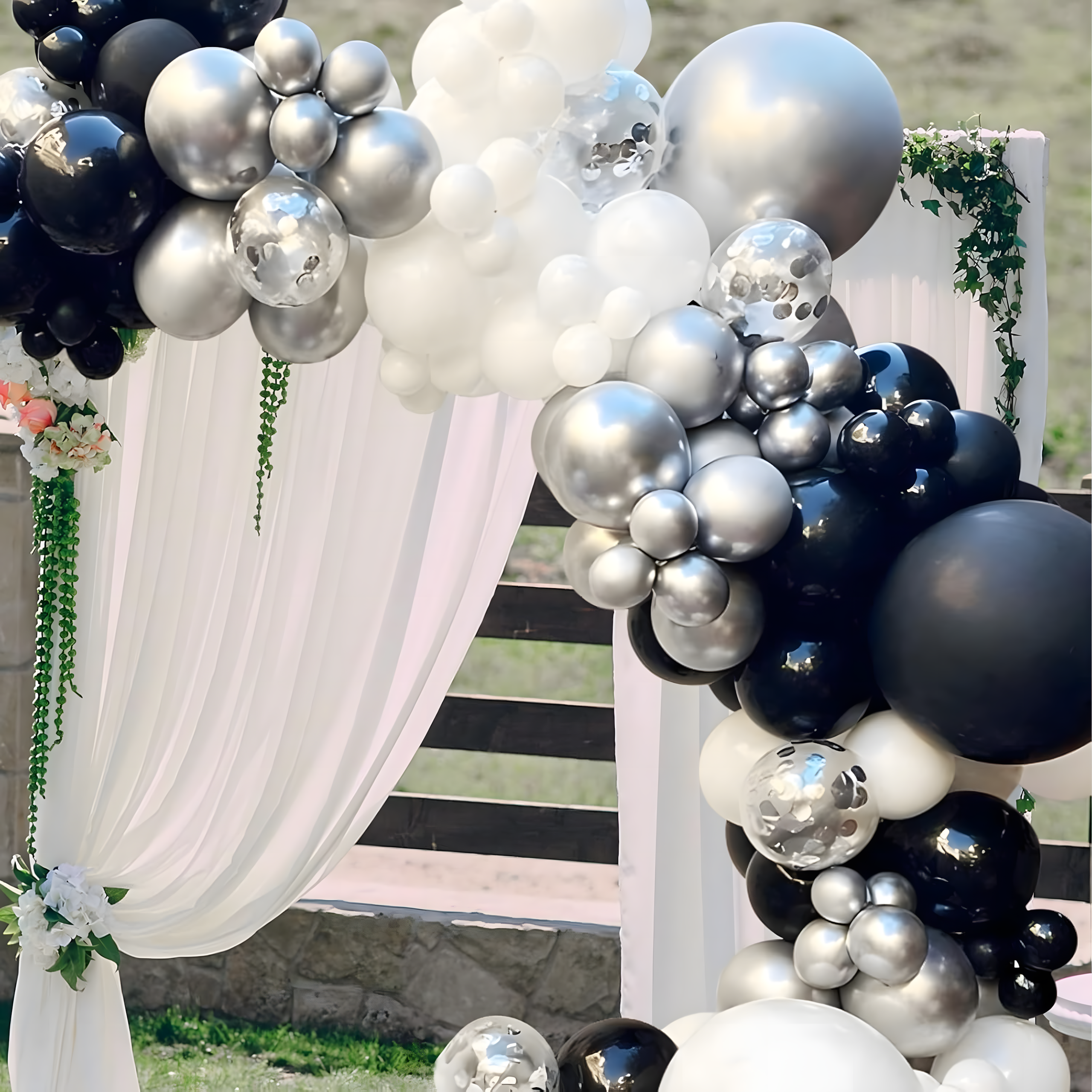 Girlanda Balonowa Zestaw Balonów na Urodziny Czarne Srebrne Białe 107 ele - obrazek 6