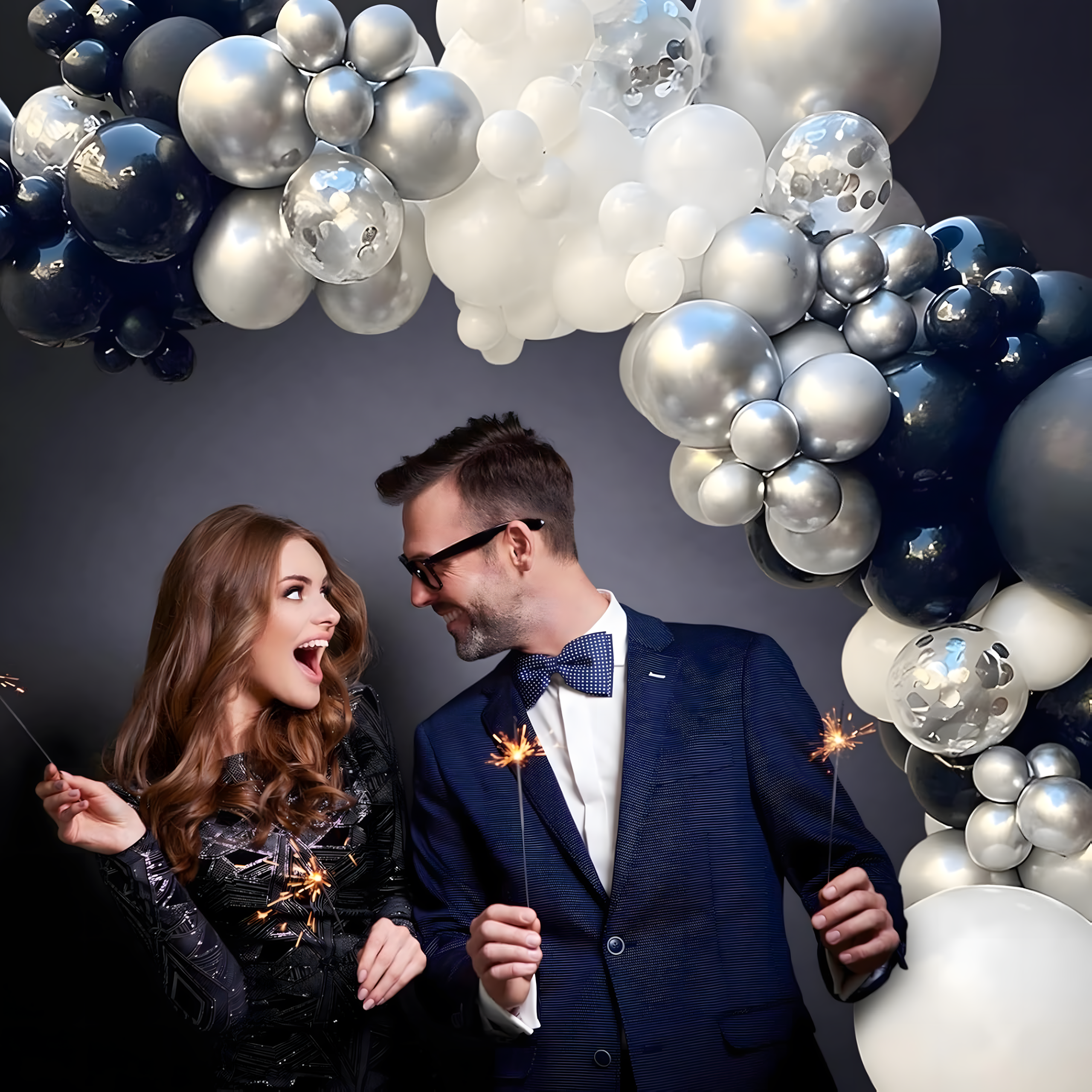 Girlanda Balonowa Zestaw Balonów na Urodziny Czarne Srebrne Białe 107 ele - obrazek 7