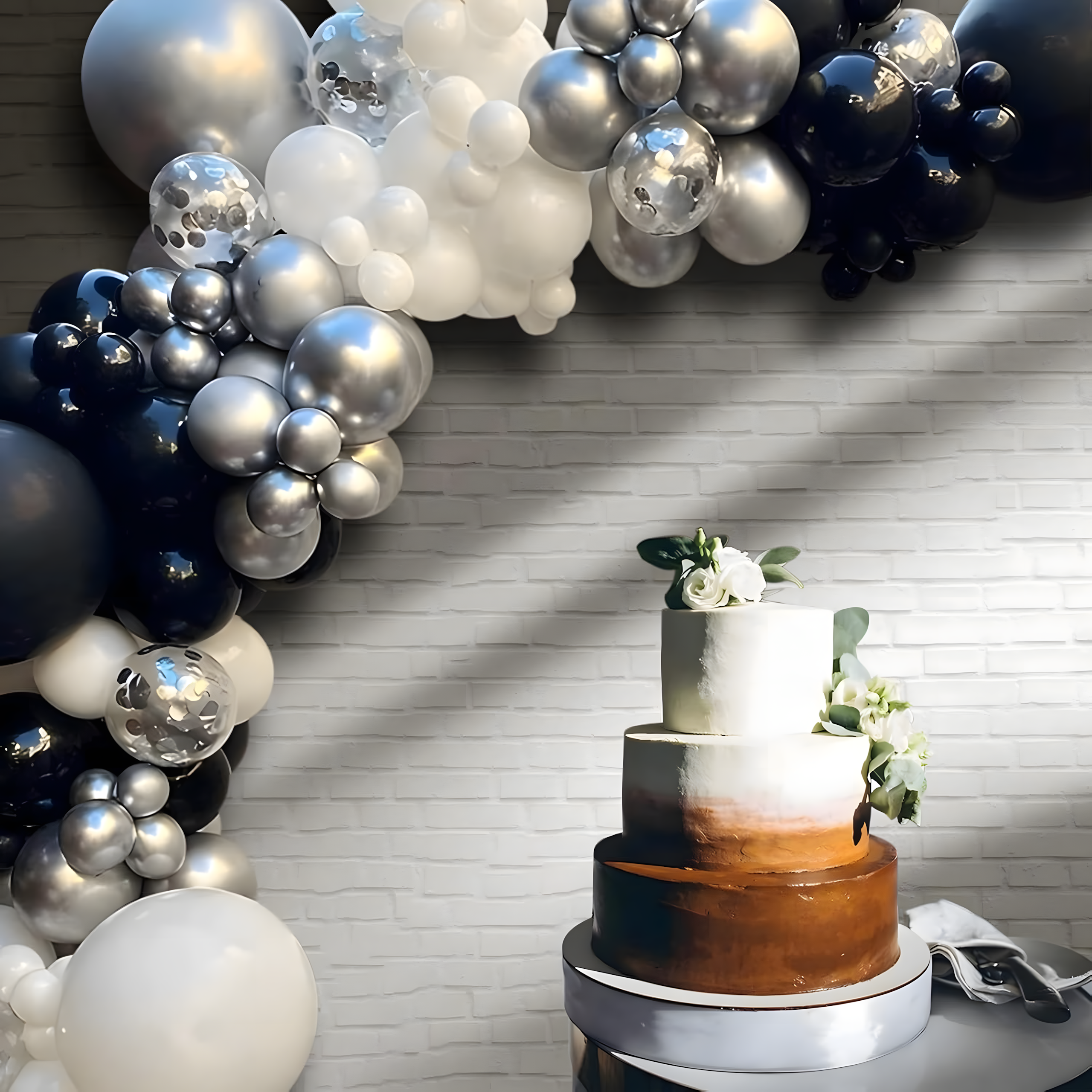 Girlanda Balonowa Zestaw Balonów na Urodziny Czarne Srebrne Białe 107 ele - obrazek 9