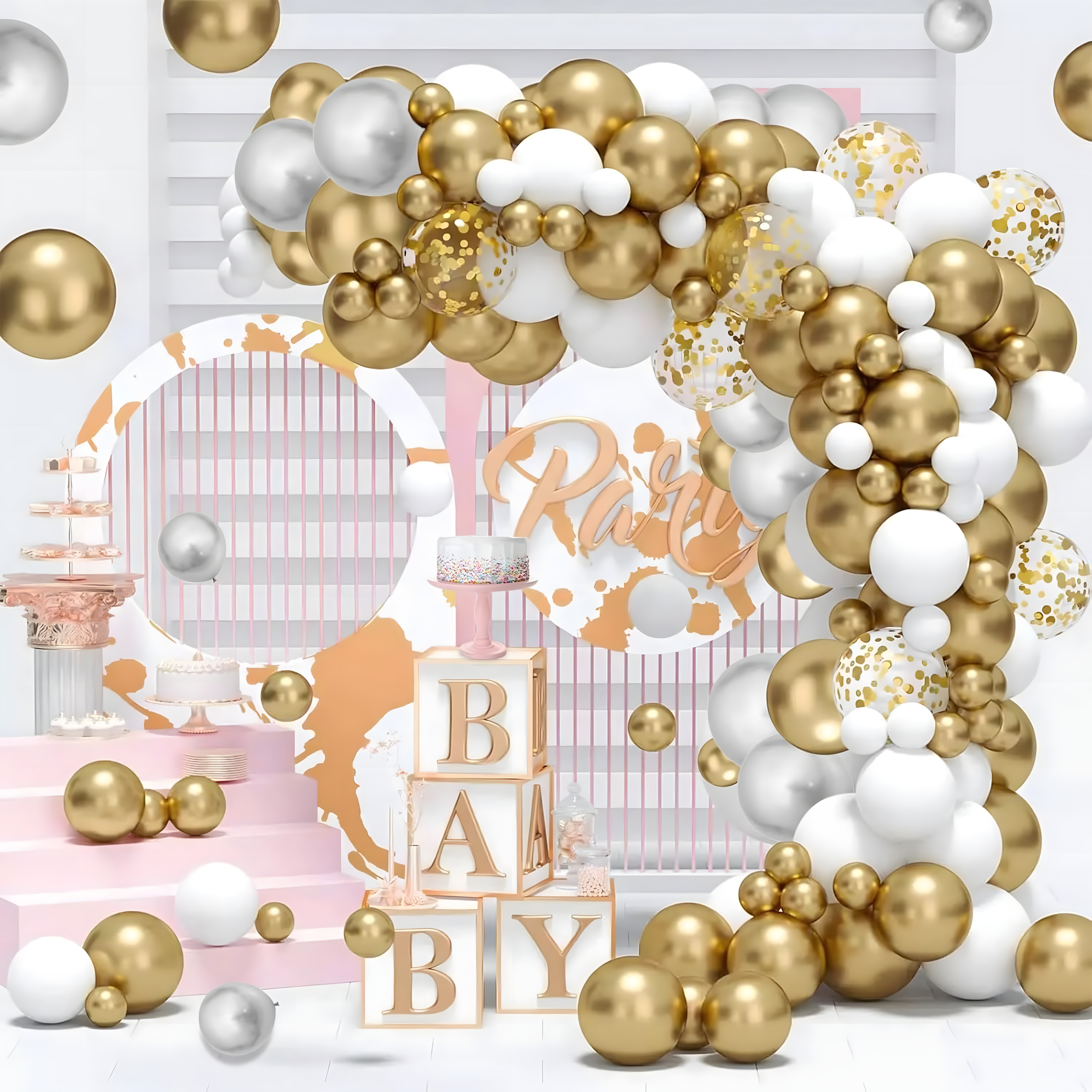 Girlanda Balonowa Zestaw Balonów na Urodziny Wesele Złote Białe 110 ele - obrazek 4