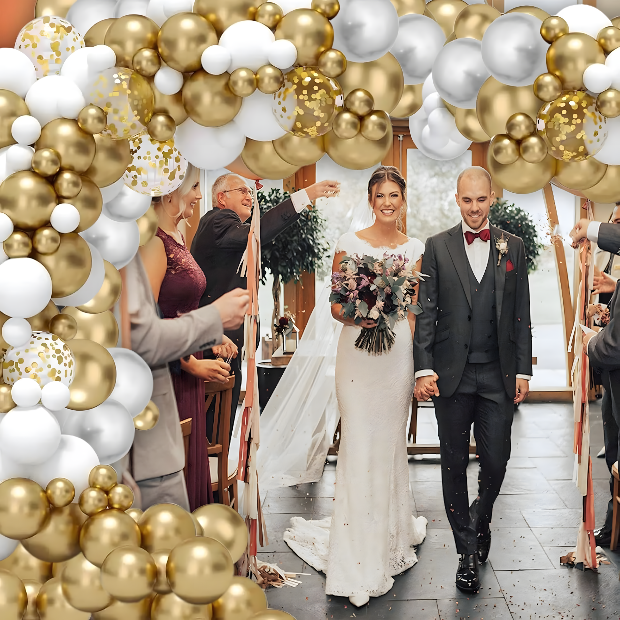 Girlanda Balonowa Zestaw Balonów na Urodziny Wesele Złote Białe 110 ele - obrazek 5