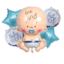 Balony na Baby Shower Bobas Chłopiec Baby Boy Zestaw 5 szt Gwiazdki Balon