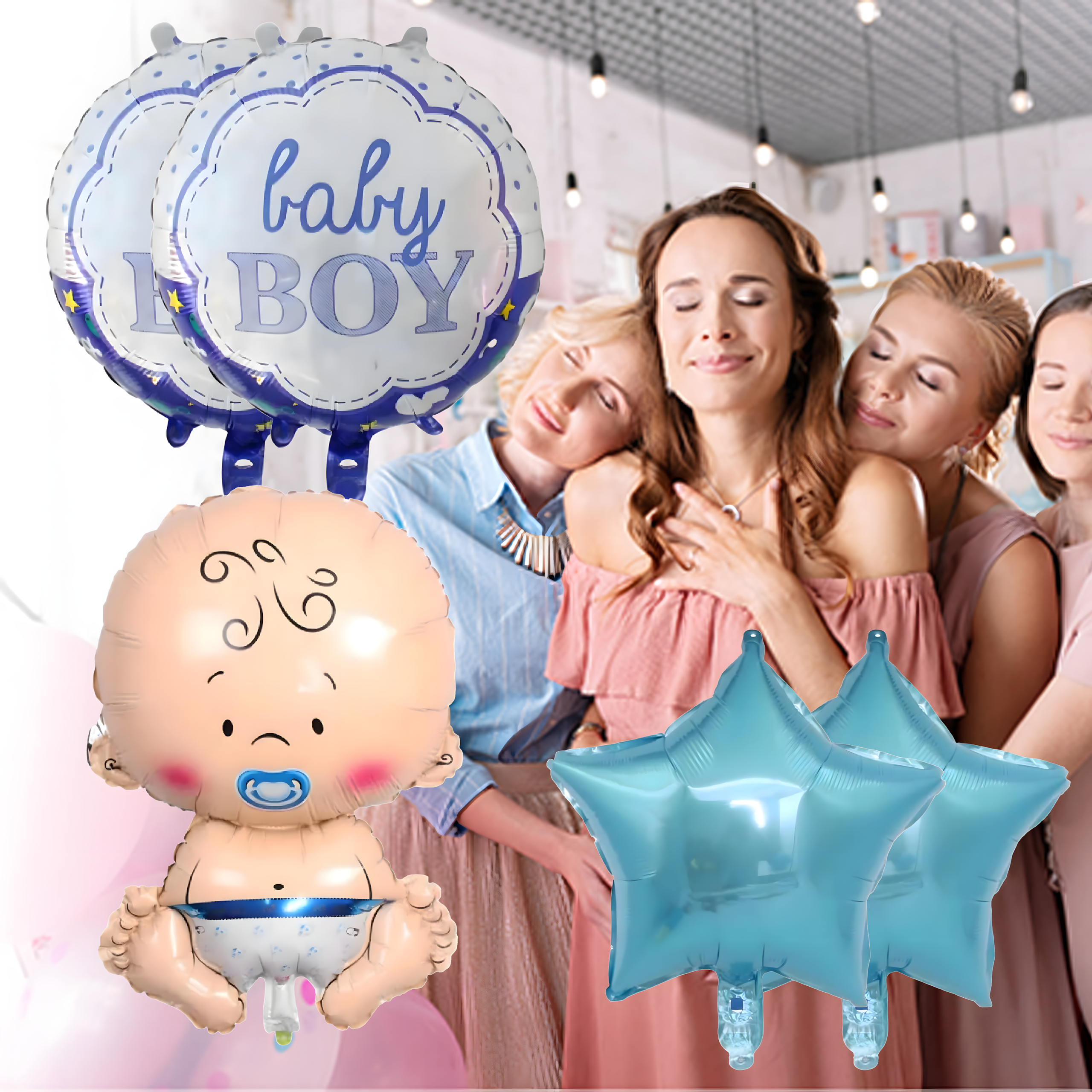 Balony na Baby Shower Bobas Chłopiec Baby Boy Zestaw 5 szt Gwiazdki Balon - obrazek 8