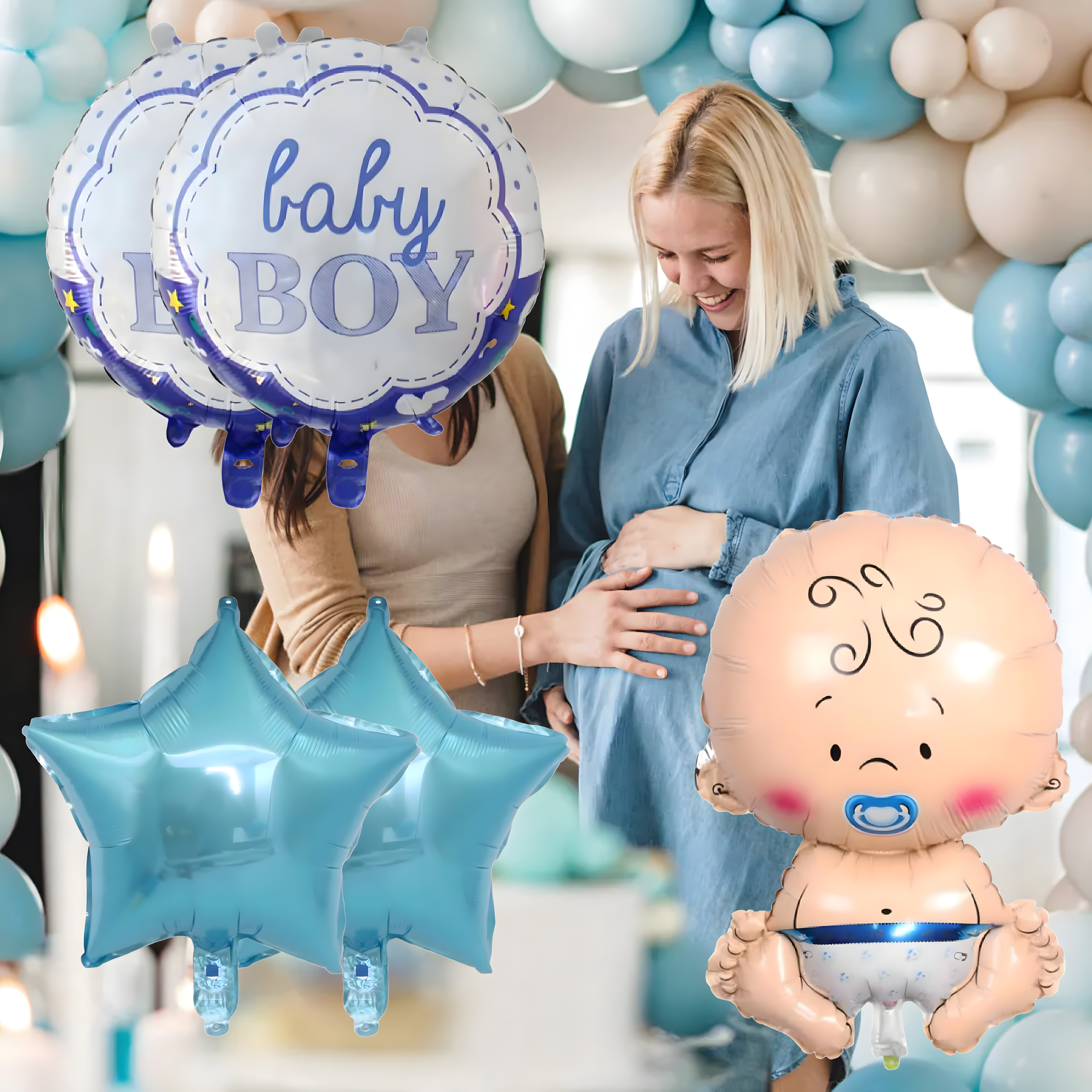 Balony na Baby Shower Bobas Chłopiec Baby Boy Zestaw 5 szt Gwiazdki Balon - obrazek 9