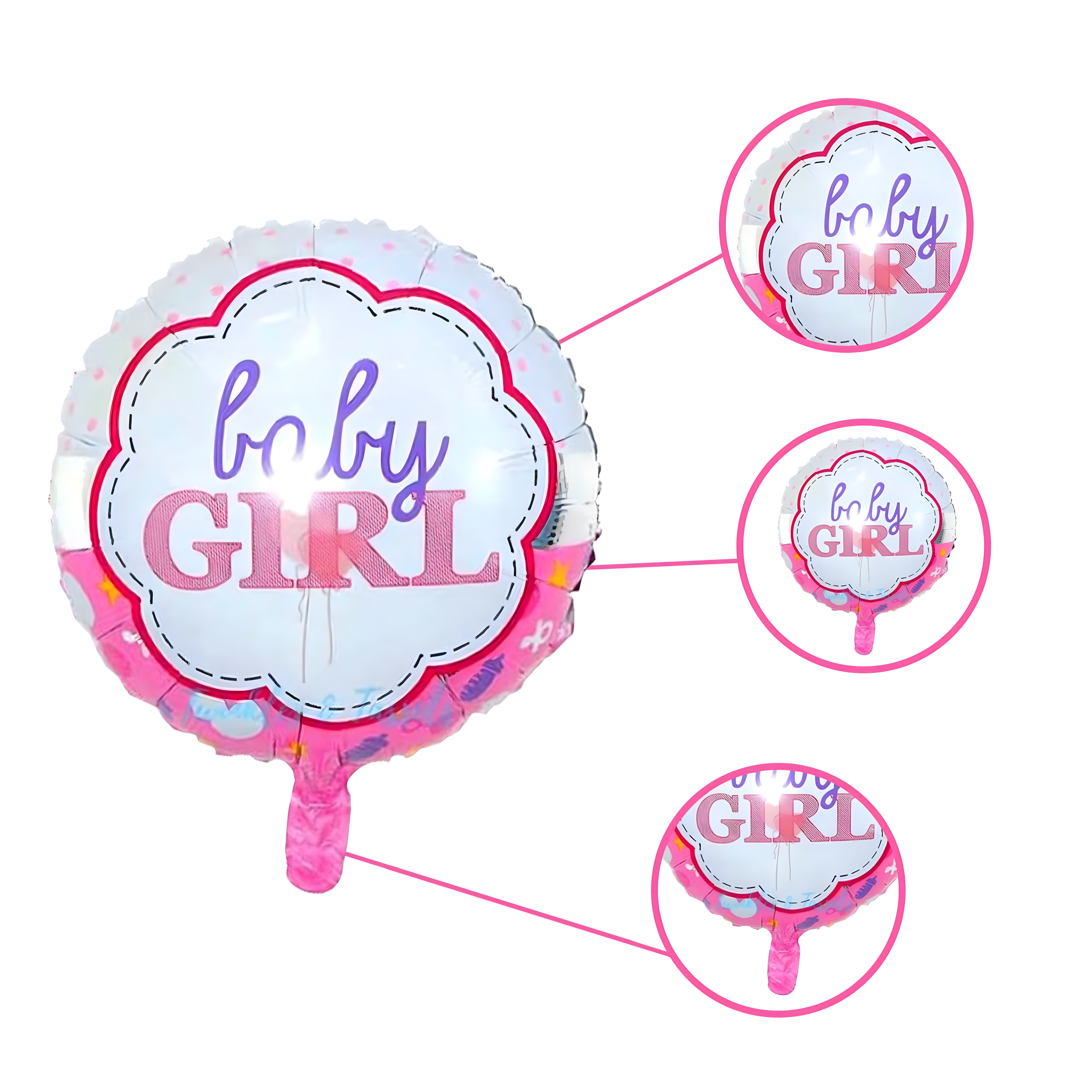 Balony na Baby Shower Bobas Dziewczynka Baby Girl Zestaw 5 szt Gwiazdki - obrazek 4