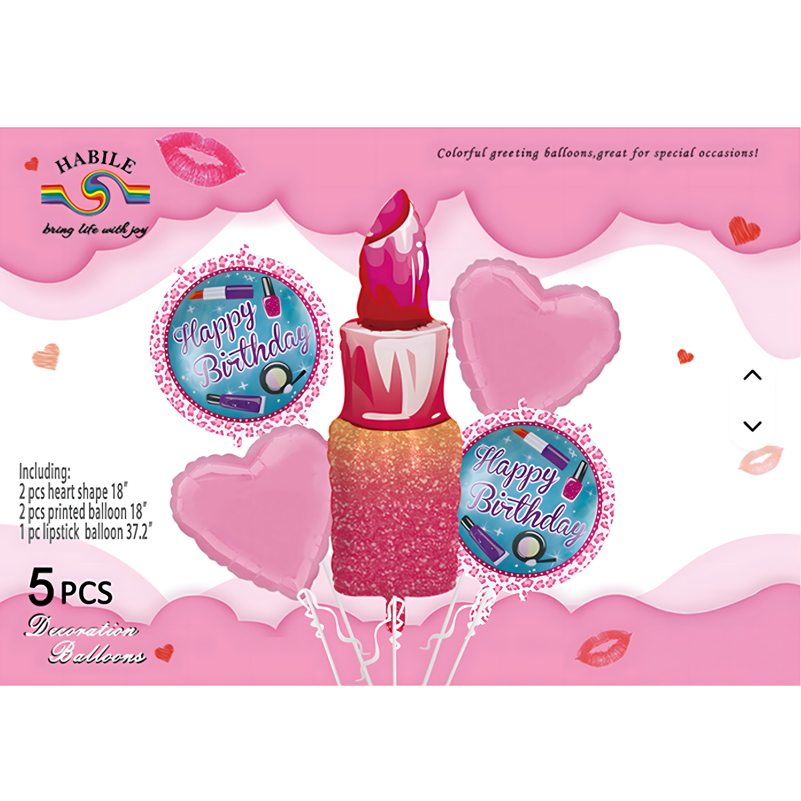 Zestaw Balonów Urodzinowych Dla Dziewczyn Szminka Usta Happy Birthday 5szt - obrazek 5