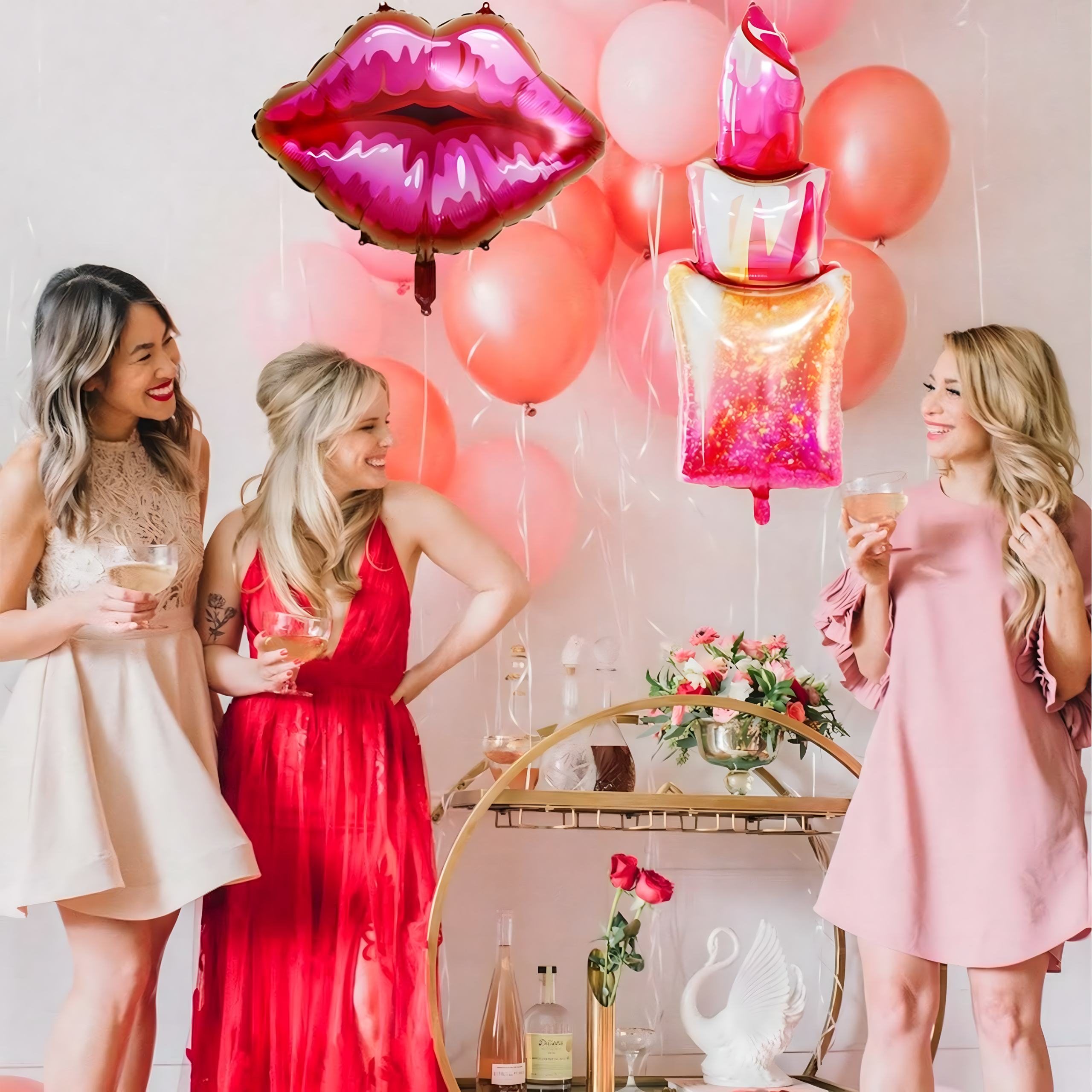 Zestaw Balonów Urodzinowych Dla Dziewczyn Szminka Usta Happy Birthday 5szt - obrazek 8