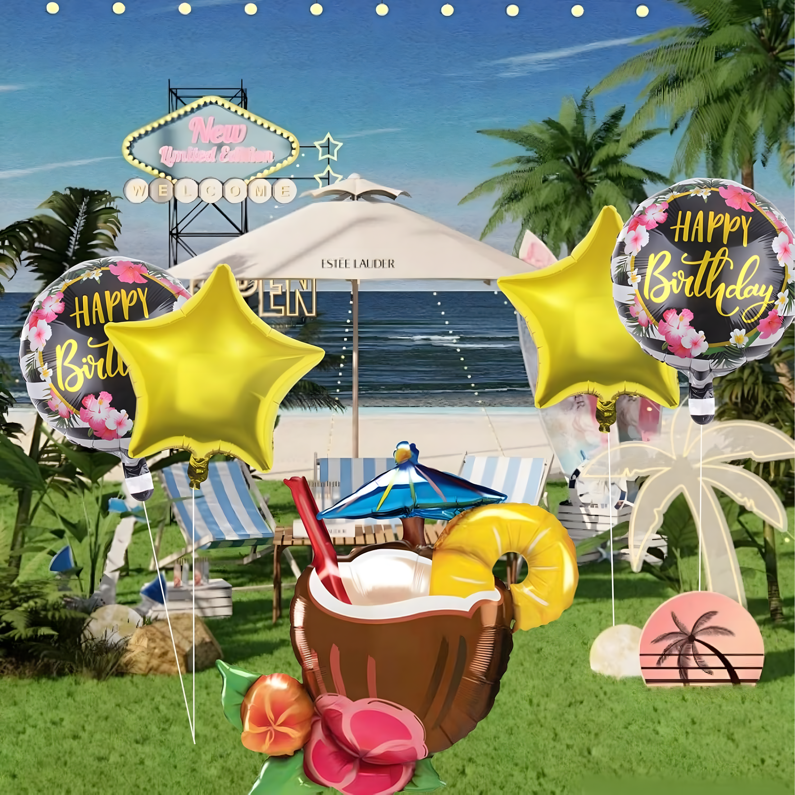 Zestaw Balonów Aloha Hawajskie na Urodziny Urodzinowe Przyjęcia 5 szt - obrazek 4