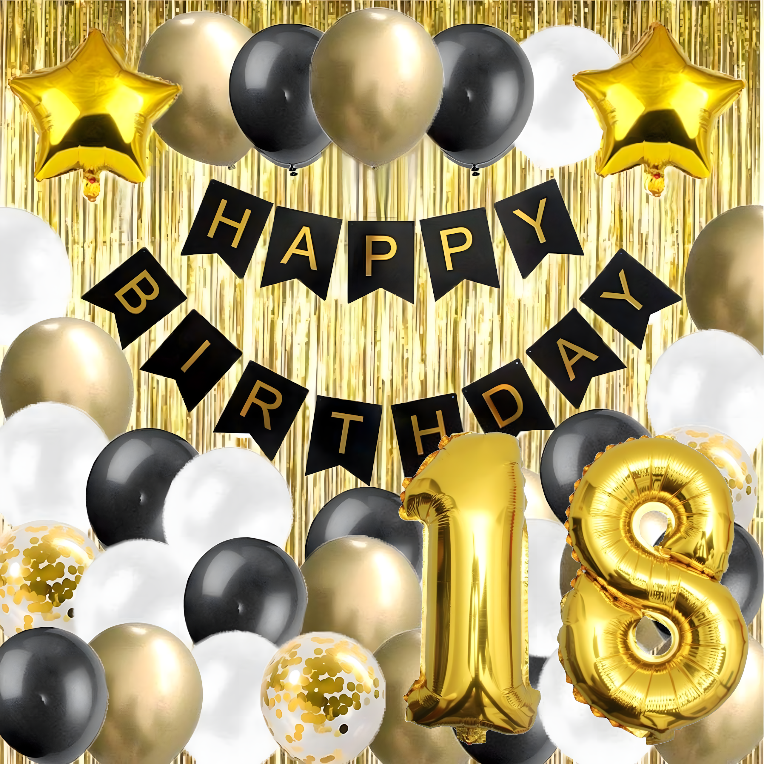 Zestaw Balonów Dekoracji Balony Na 18 Urodziny Kurtyna Ścianka Czarny Złoty