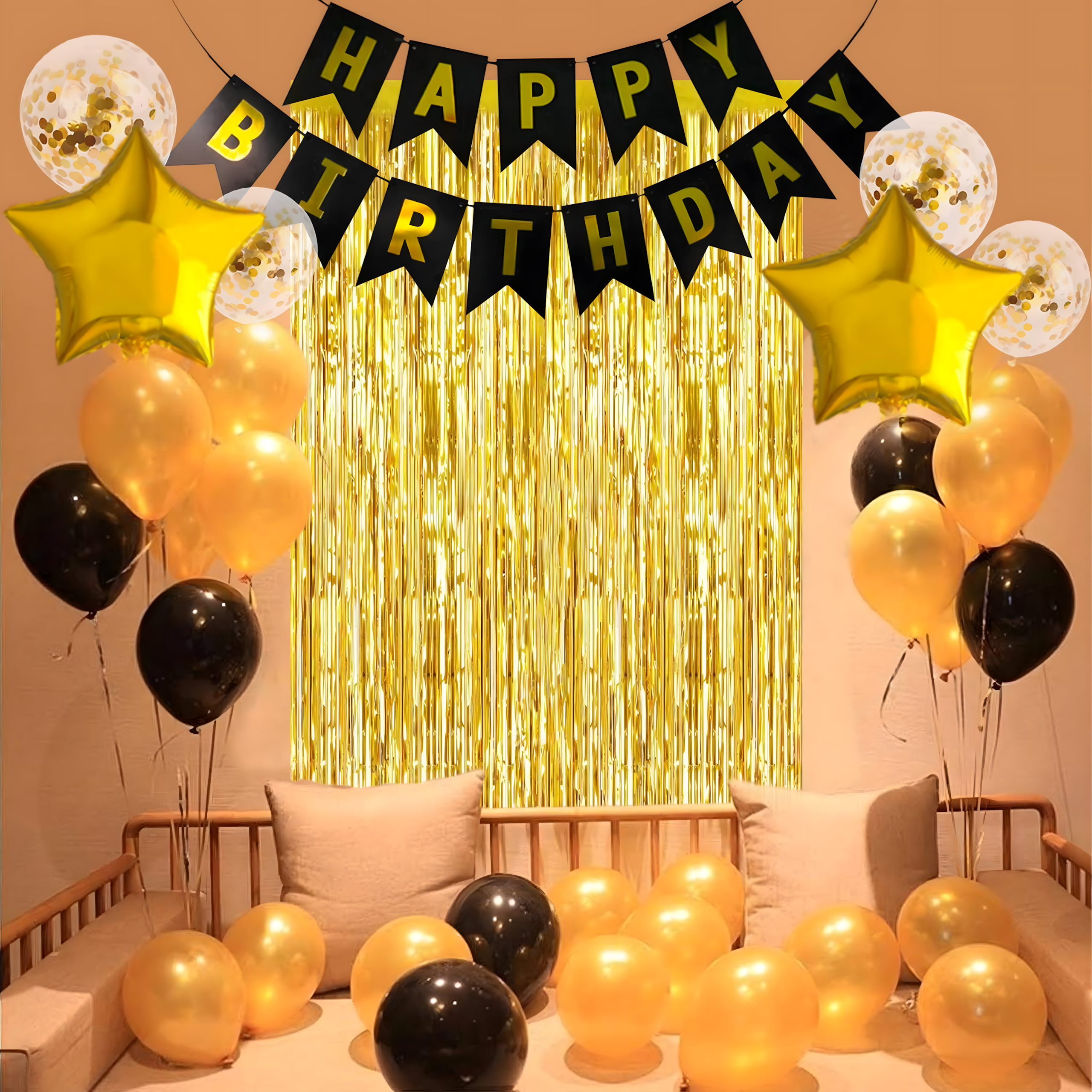 Zestaw Balonów Dekoracji Balony Na 30 Urodziny Kurtyna Ścianka Czarny Złoty - obrazek 10
