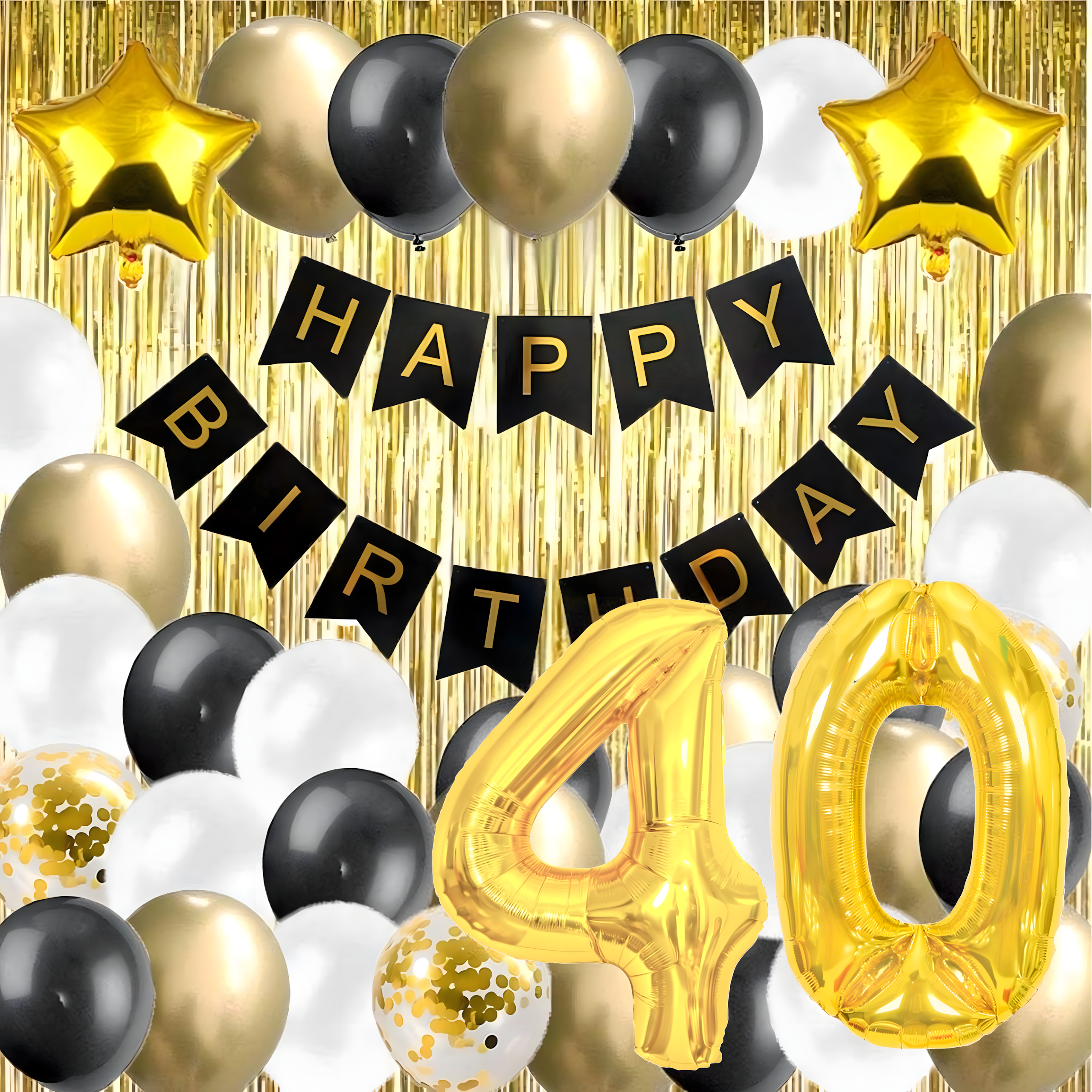 Zestaw Balonów Dekoracji Balony Na 40 Urodziny Kurtyna Ścianka Czarny Złoty - obrazek 11