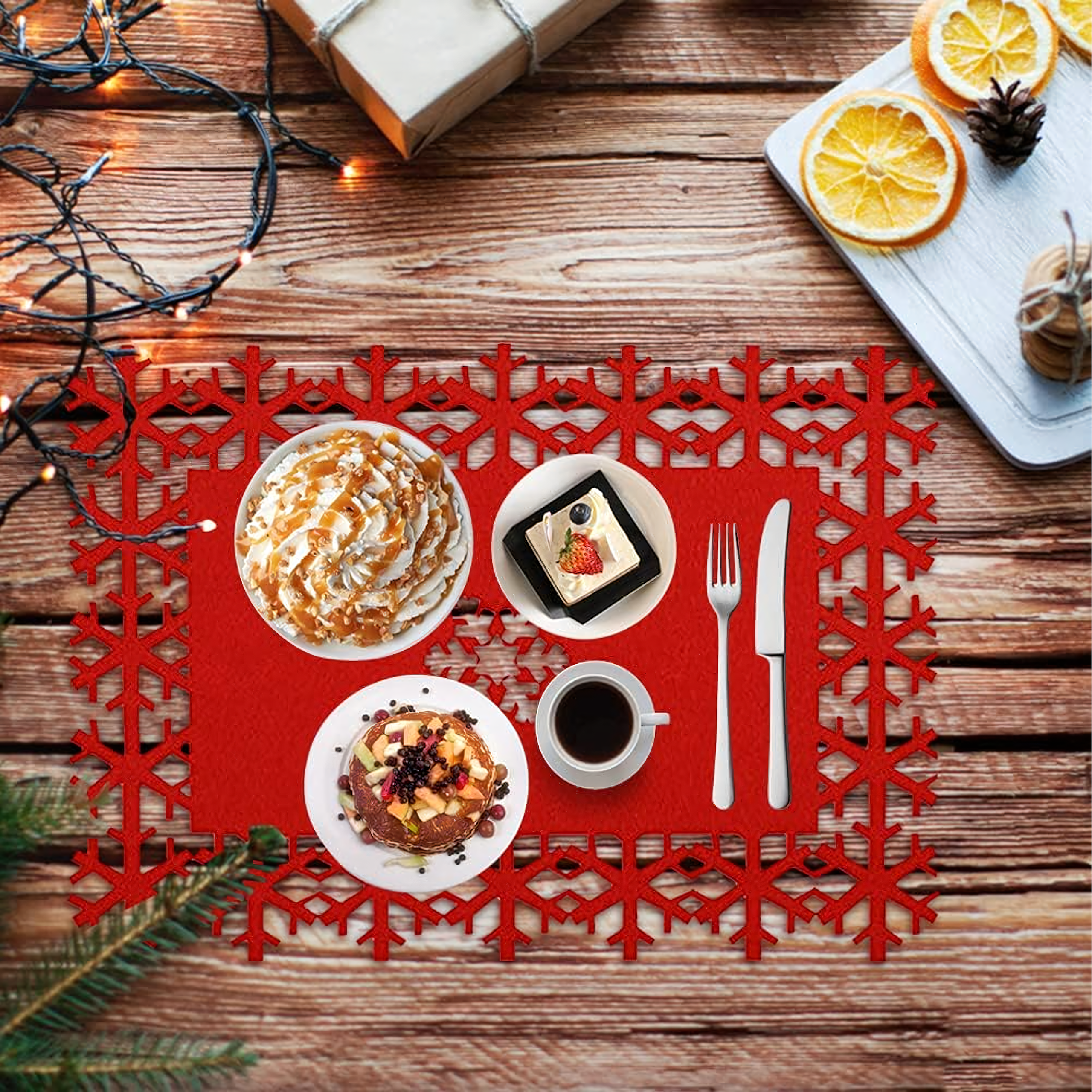 Zestaw 12 szt Podkładki Świąteczne Filcowe Śnieżynki pod Talerz Święta - obrazek 4