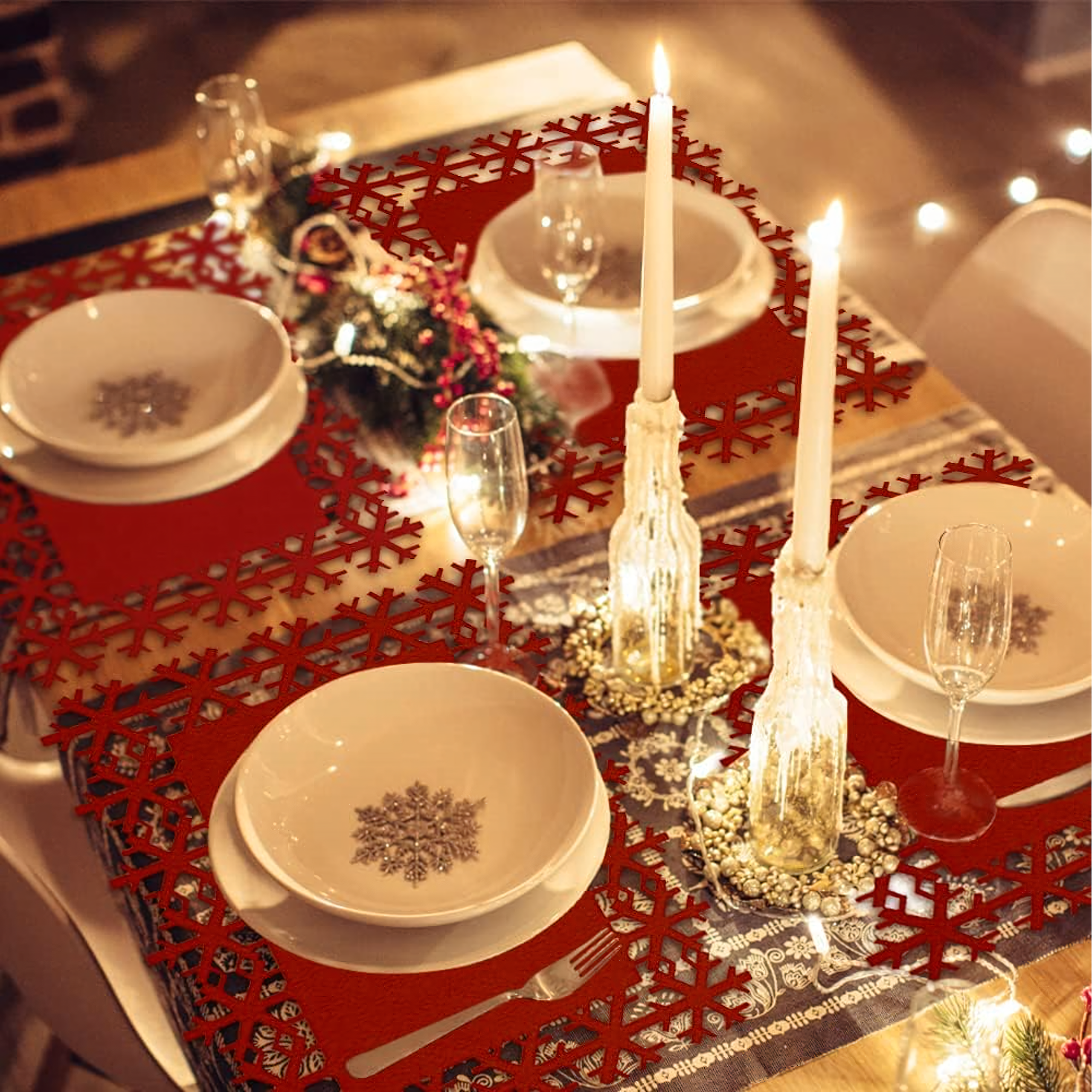 Zestaw 12 szt Podkładki Świąteczne Filcowe Śnieżynki pod Talerz Święta - obrazek 5