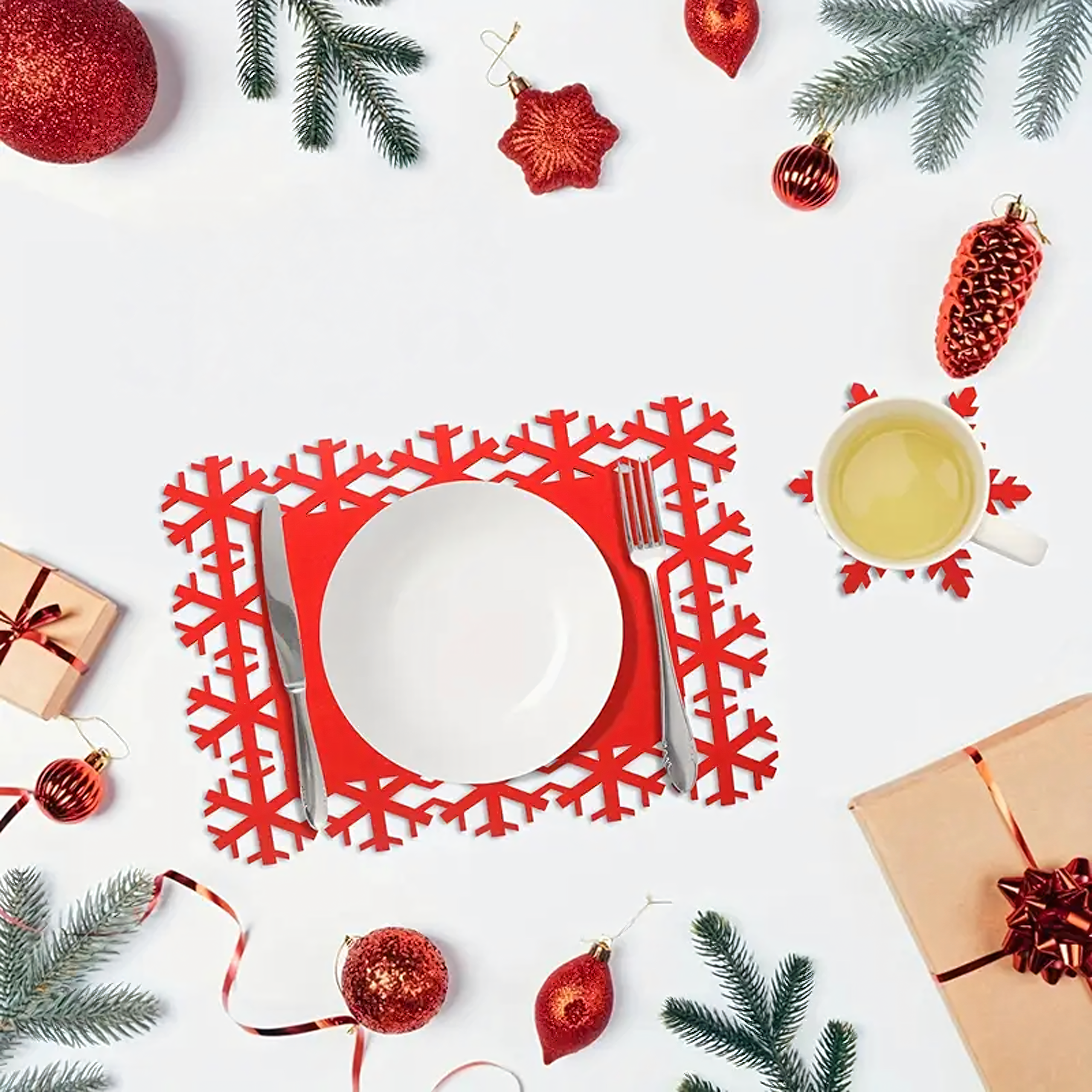 Zestaw 12 szt Podkładki Świąteczne Filcowe Śnieżynki pod Talerz Święta - obrazek 9