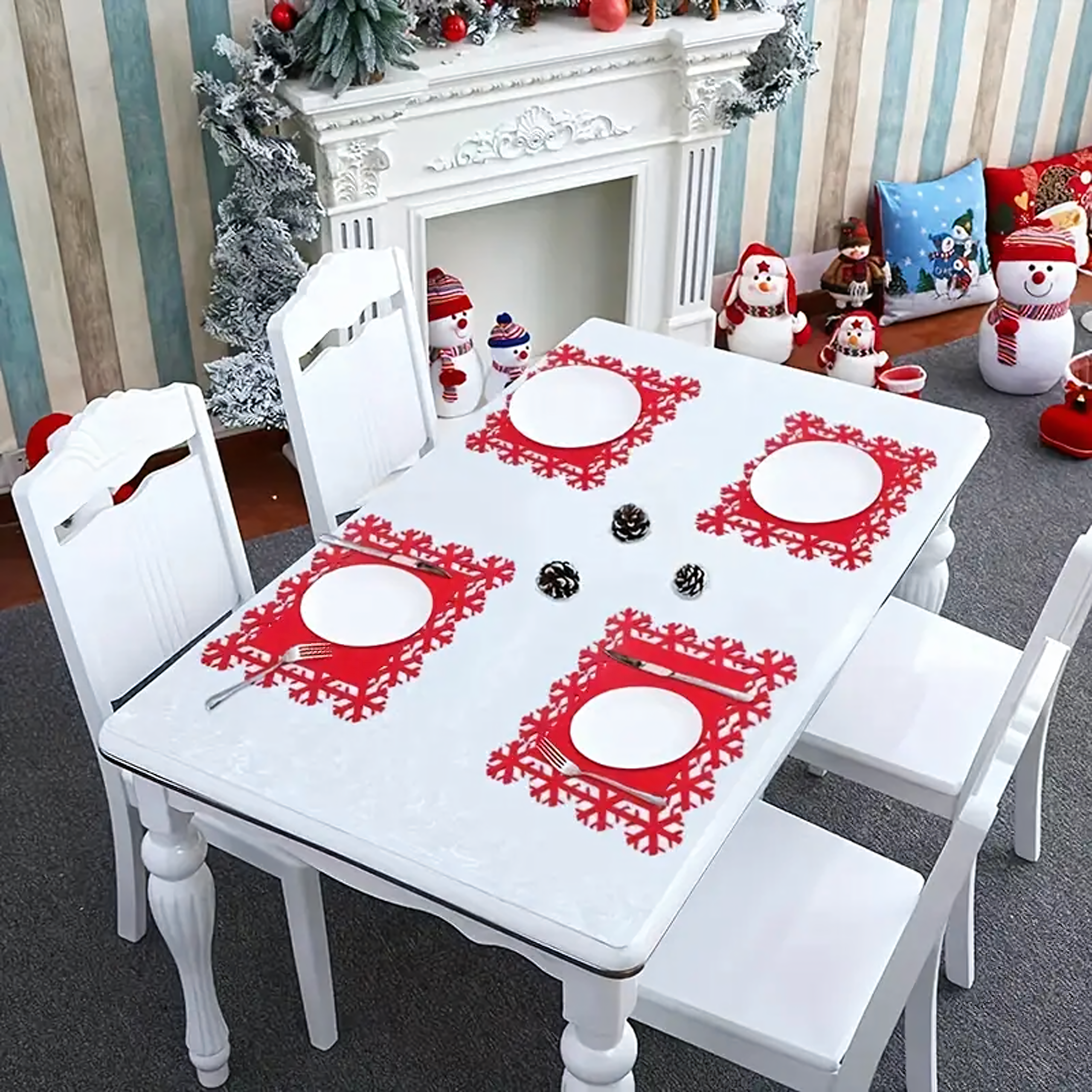 Zestaw 12 szt Podkładki Świąteczne Filcowe Śnieżynki pod Talerz Święta - obrazek 10