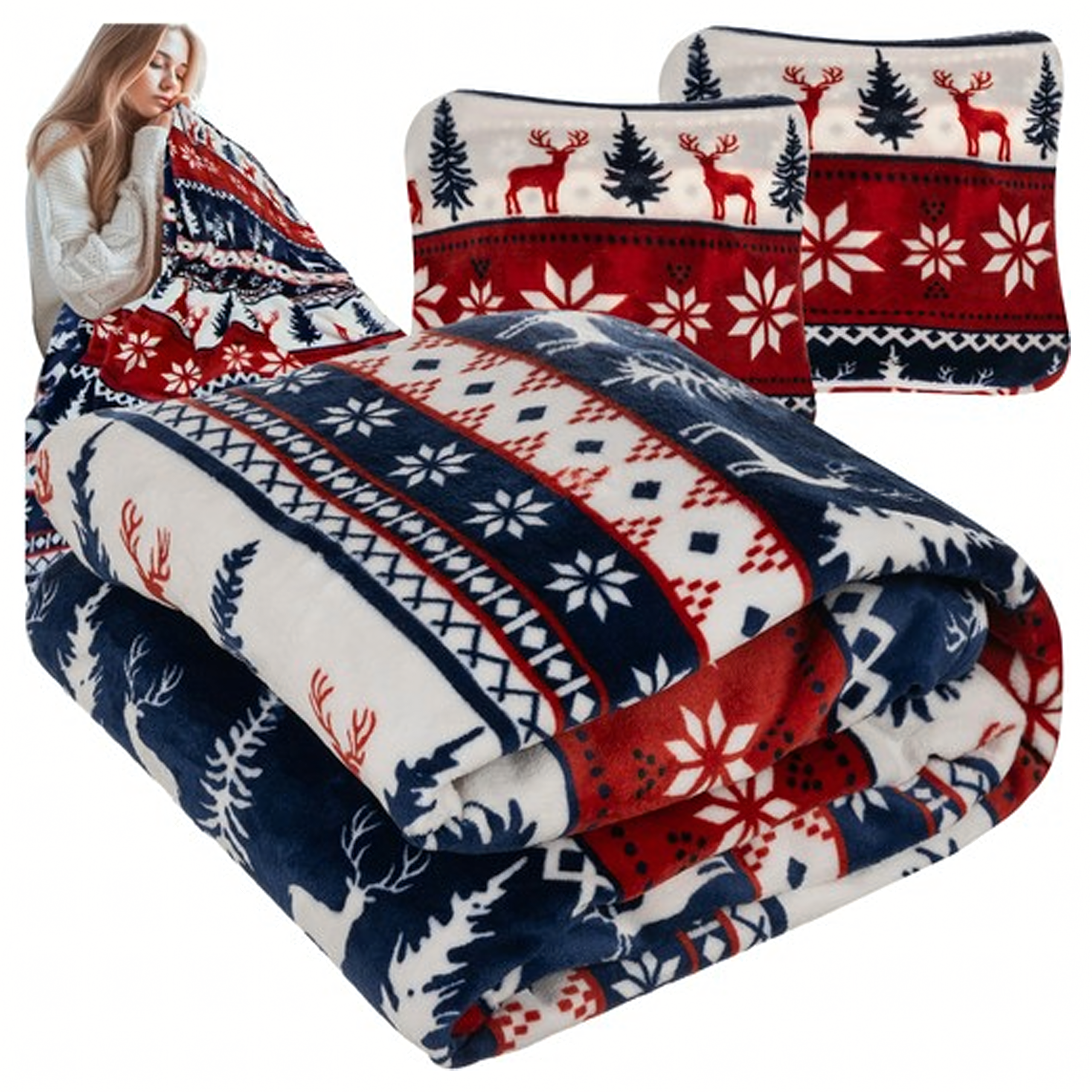 Gruby Koc Świąteczny Miękki Narzuta 2 Poszewki Ciepły na Prezent 160x200 cm - obrazek 8
