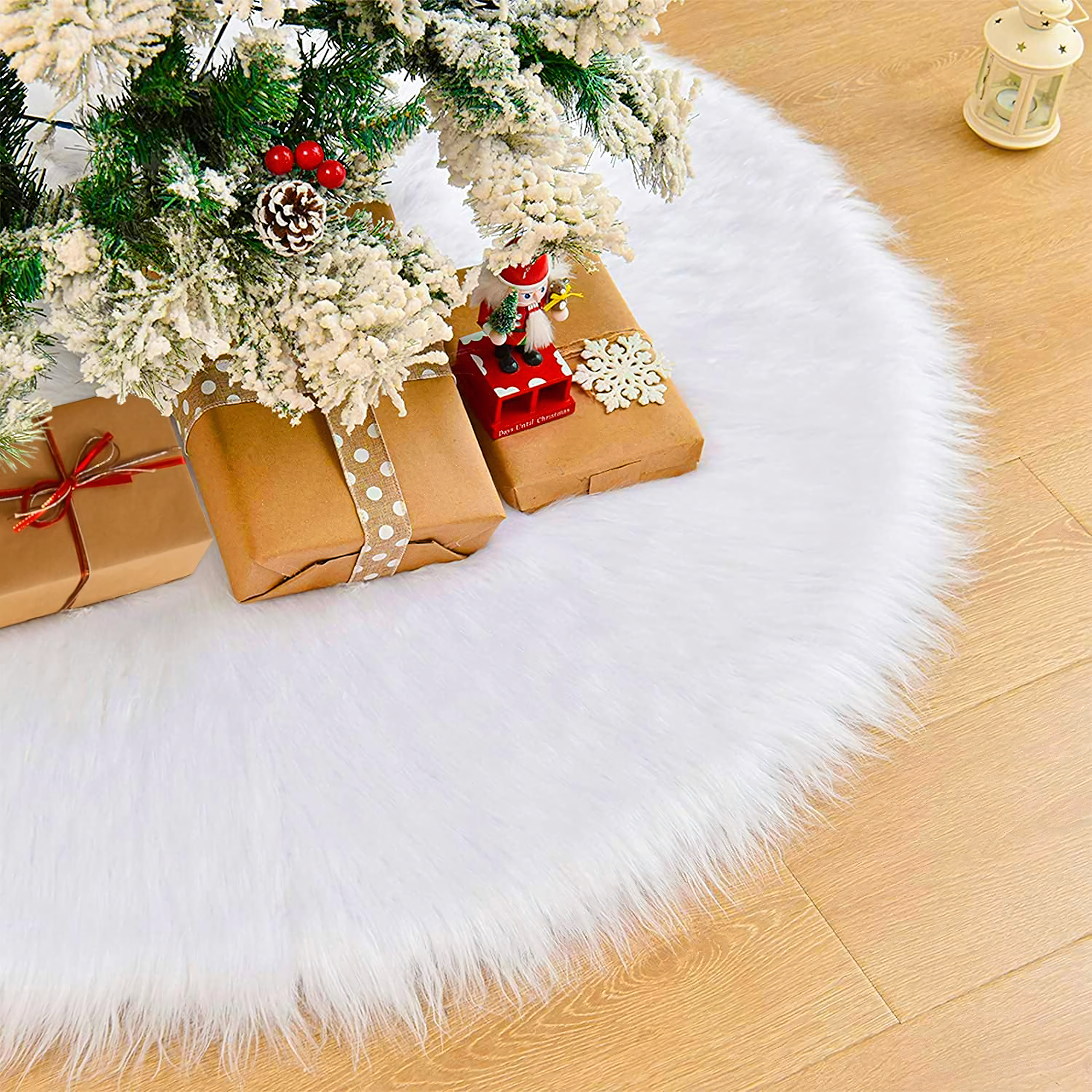 Dywanik Mata Futerko pod Choinkę Biały Dywan na Prezenty Dekoracyjny Duży