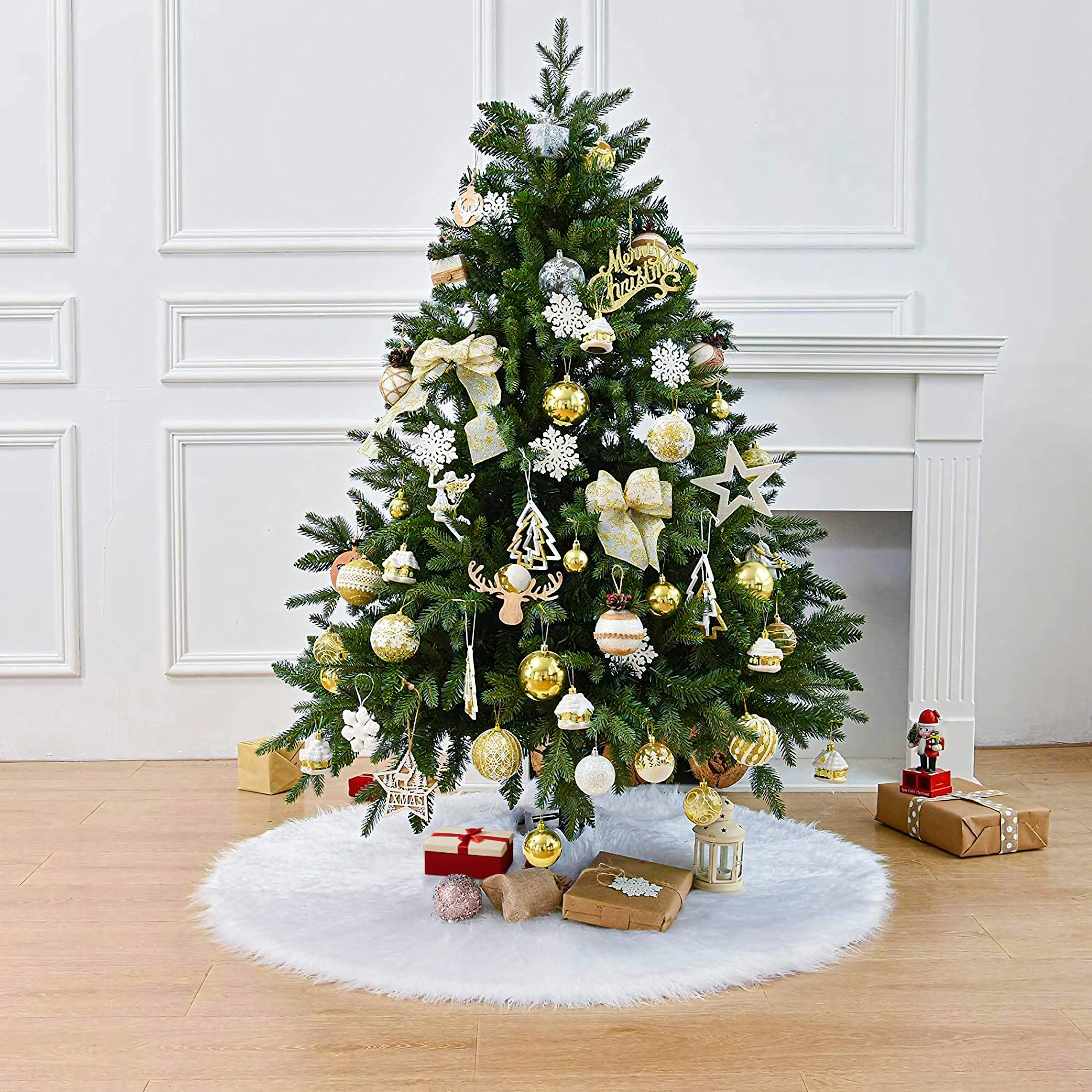 Dywanik Mata Futerko pod Choinkę Biały Dywan na Prezenty Dekoracyjny Duży - obrazek 3