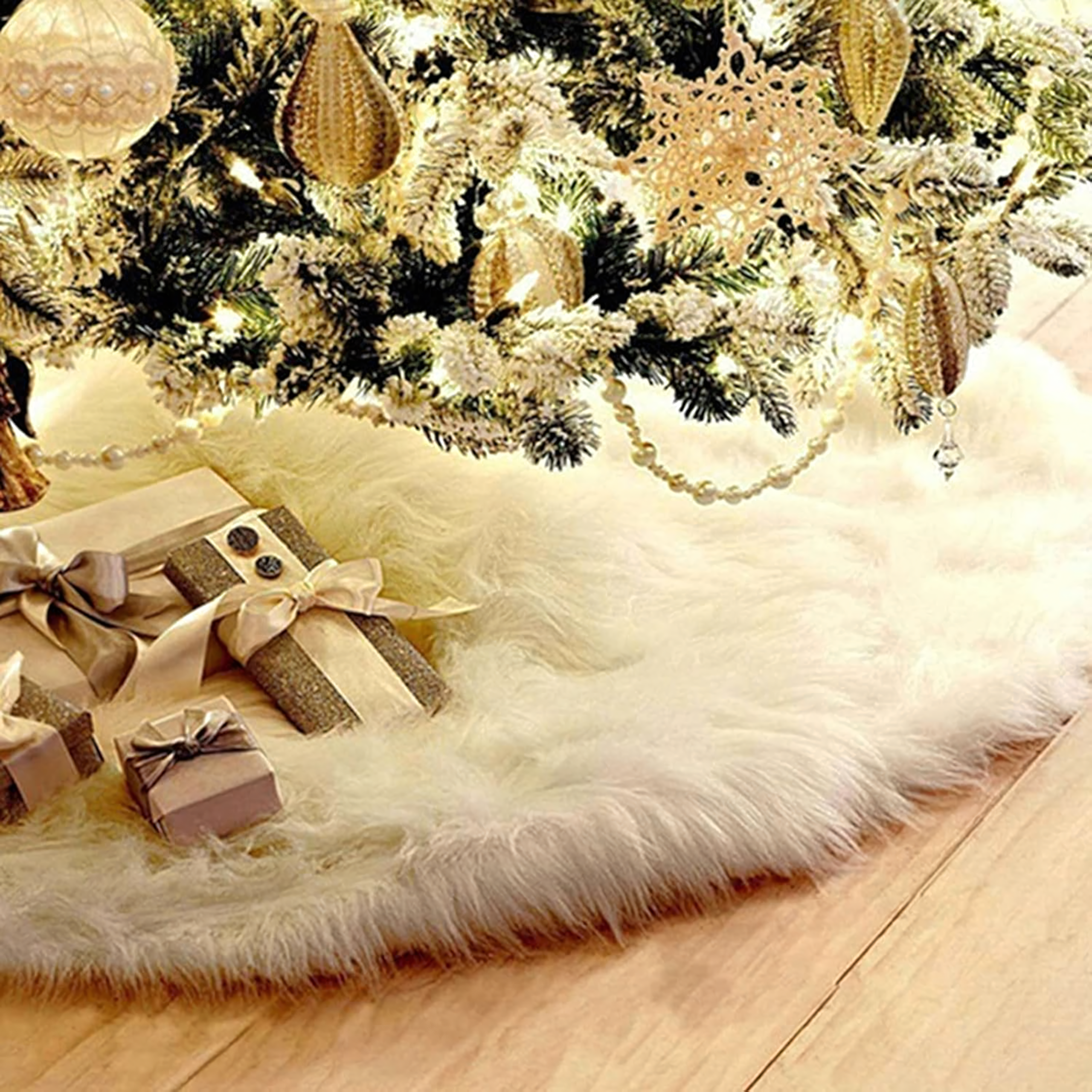 Dywanik Mata Futerko pod Choinkę Biały Dywan na Prezenty Dekoracyjny Duży - obrazek 10