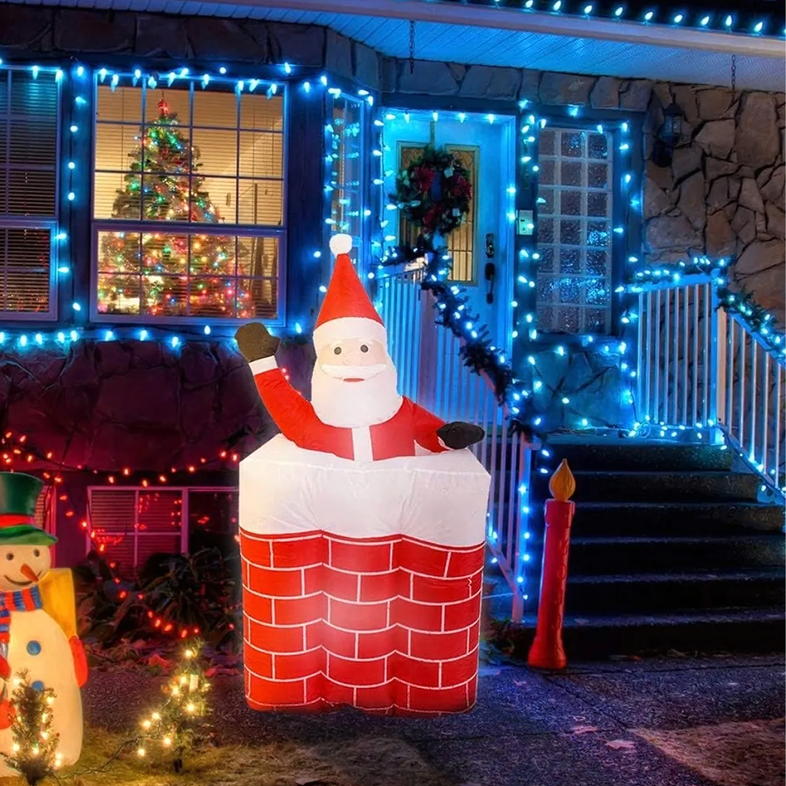 Dmuchany Mikołaj w Kominie Wysuwający Ruchomy Podświetlany Led 160 cm - obrazek 4