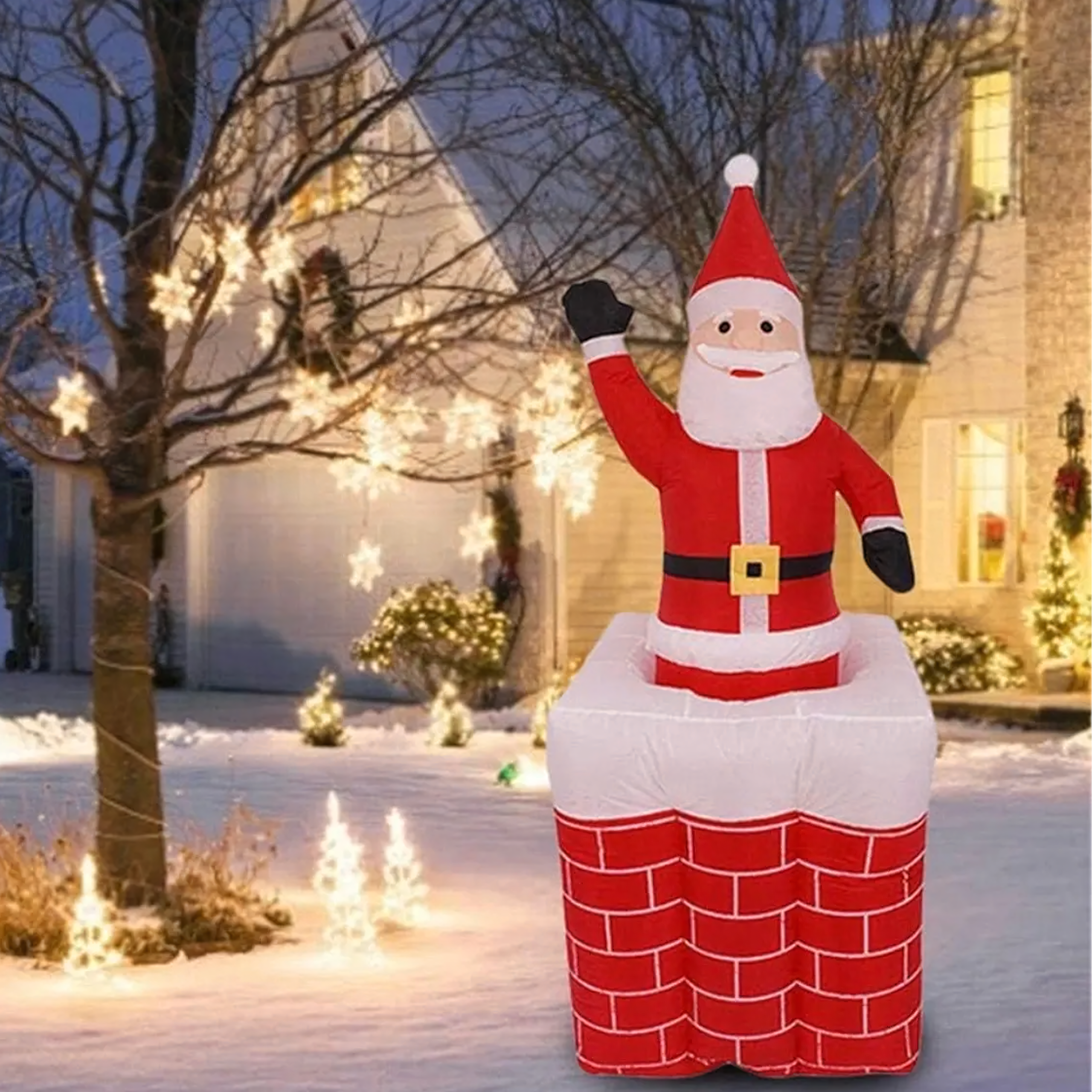 Dmuchany Mikołaj w Kominie Wysuwający Ruchomy Podświetlany Led 160 cm - obrazek 7