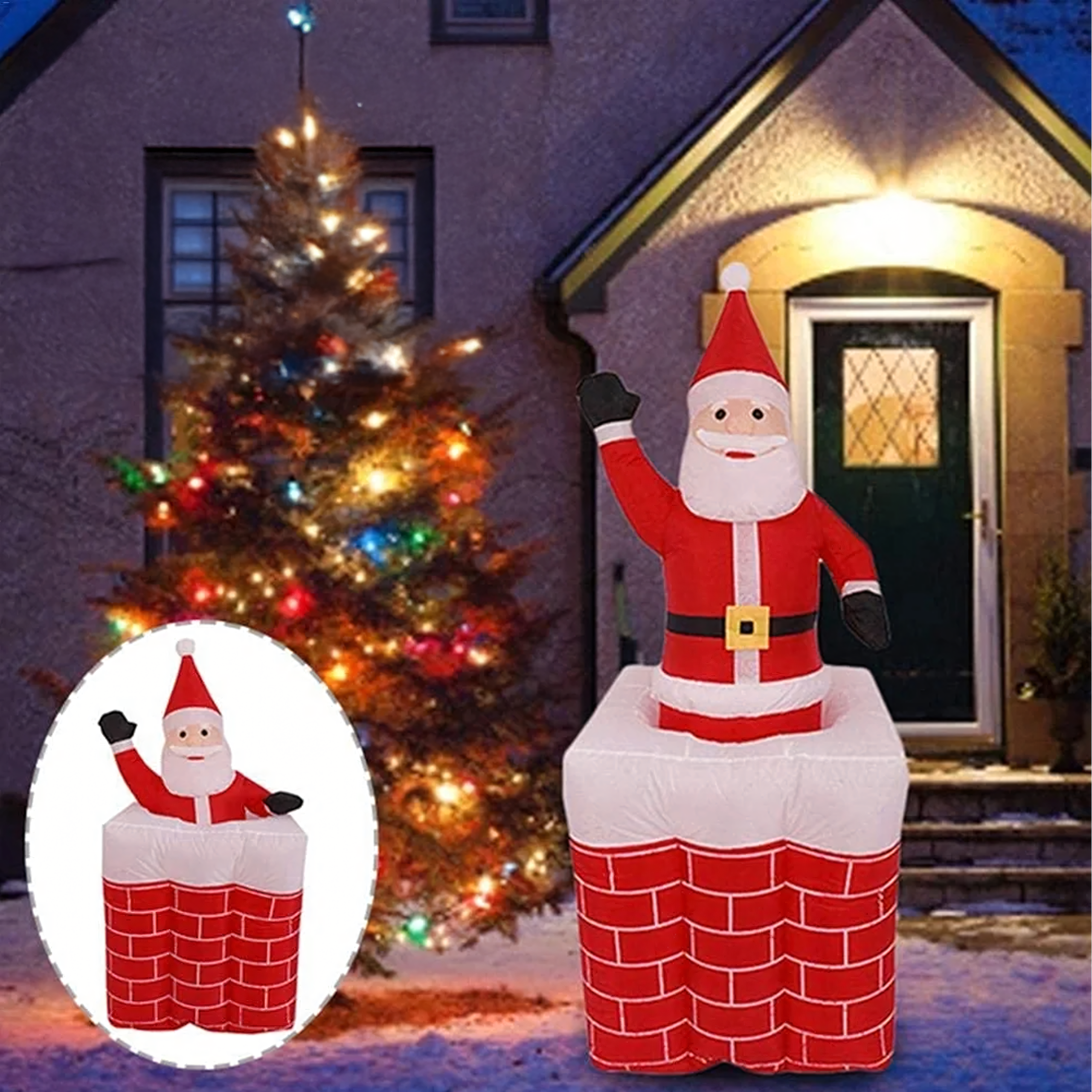 Dmuchany Mikołaj w Kominie Wysuwający Ruchomy Podświetlany Led 160 cm - obrazek 10