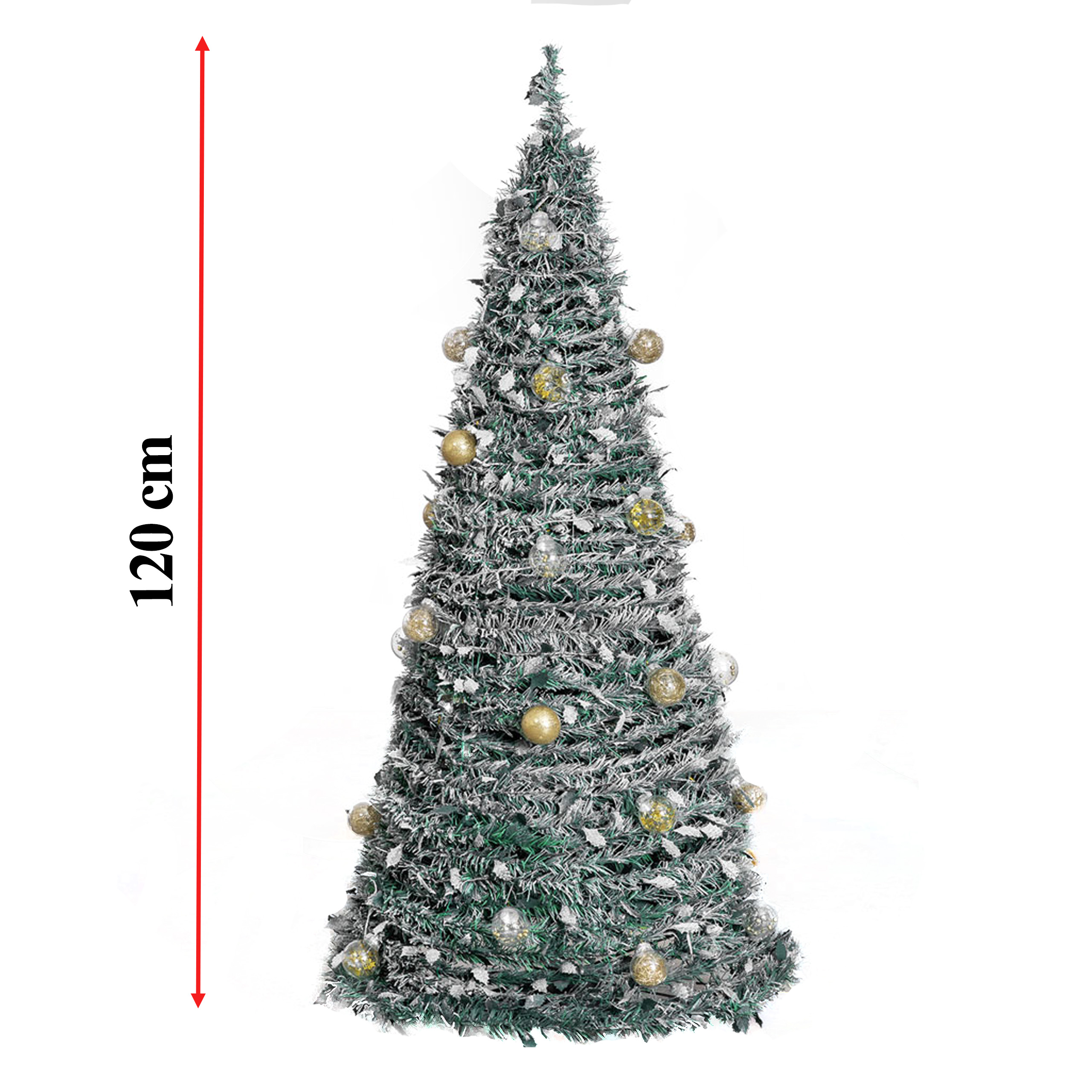 Choinka Świąteczna Udekorowana Ozdobna Gotowa Składana 120cm Lampki Bombki - obrazek 9