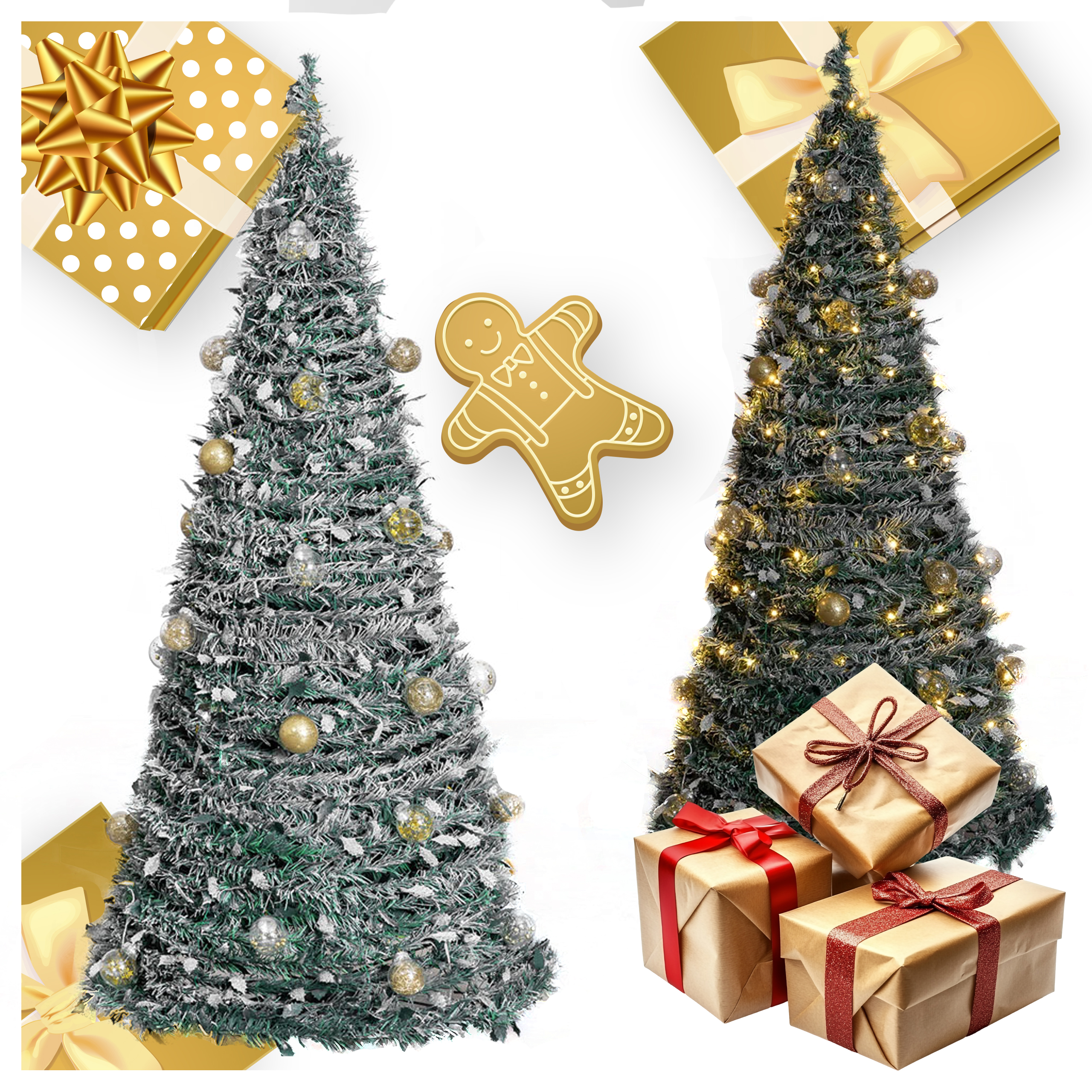 Choinka Świąteczna Udekorowana Ozdobna Gotowa Składana 150cm Lampki Bombki - obrazek 8