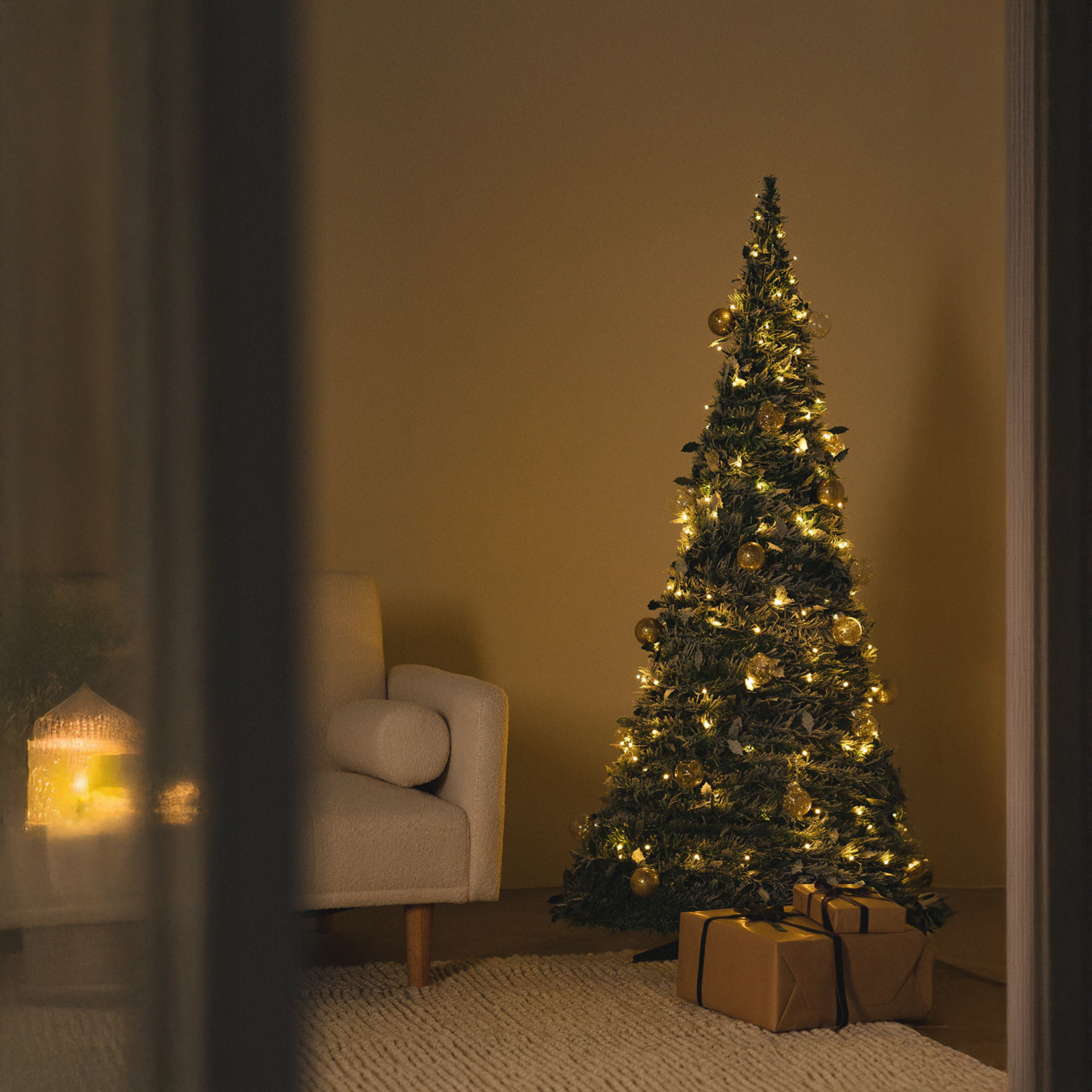 Choinka Świąteczna Udekorowana Ozdobna Gotowa Składana 180 cm Lampki Bombki - obrazek 5